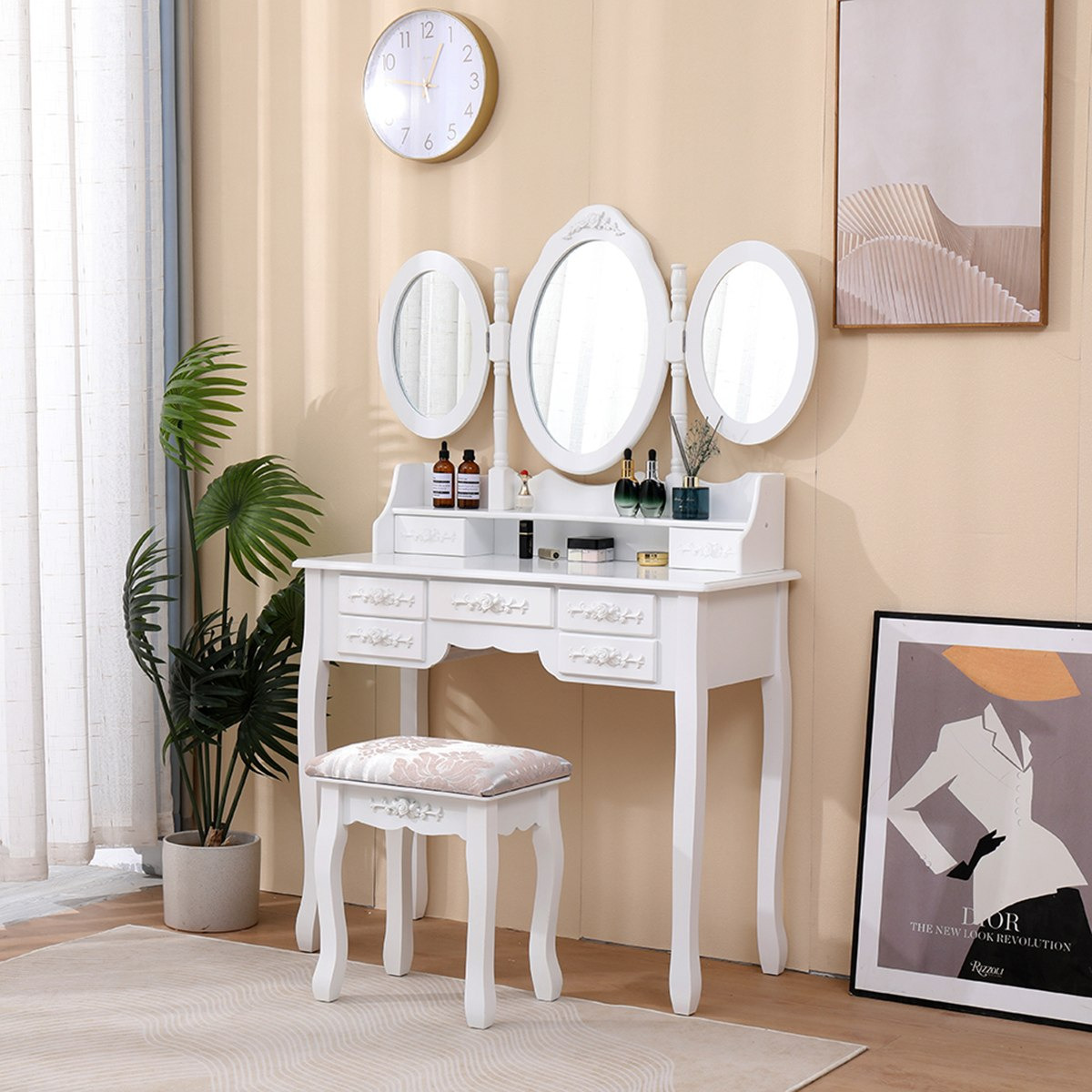 Princess Dana 7-Drawer Dresser with 3 Mirrors and Stool-hbxfurniture-kidsroom-kidsdressersandmirrors-image-3