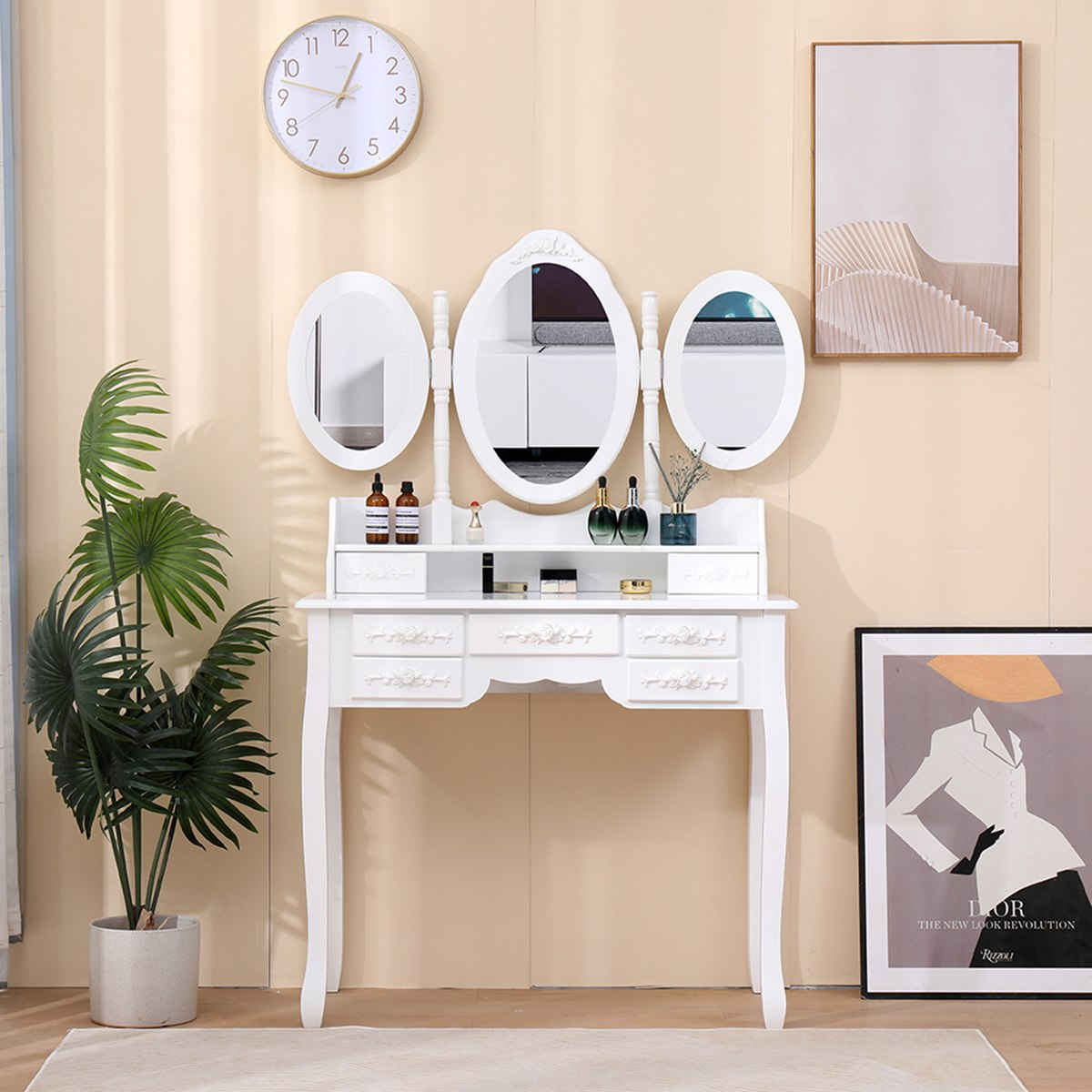 Princess Dana 7-Drawer Dresser with 3 Mirrors and Stool-hbxfurniture-kidsroom-kidsdressersandmirrors-image-4