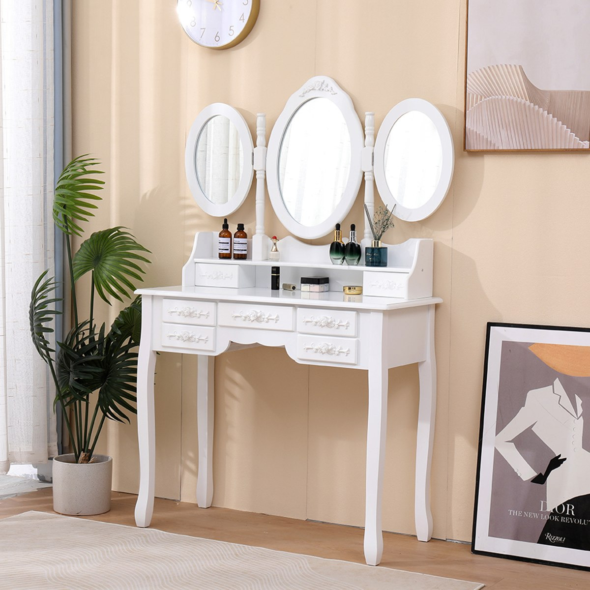 Princess Dana 7-Drawer Dresser with 3 Mirrors and Stool-hbxfurniture-kidsroom-kidsdressersandmirrors-image-5