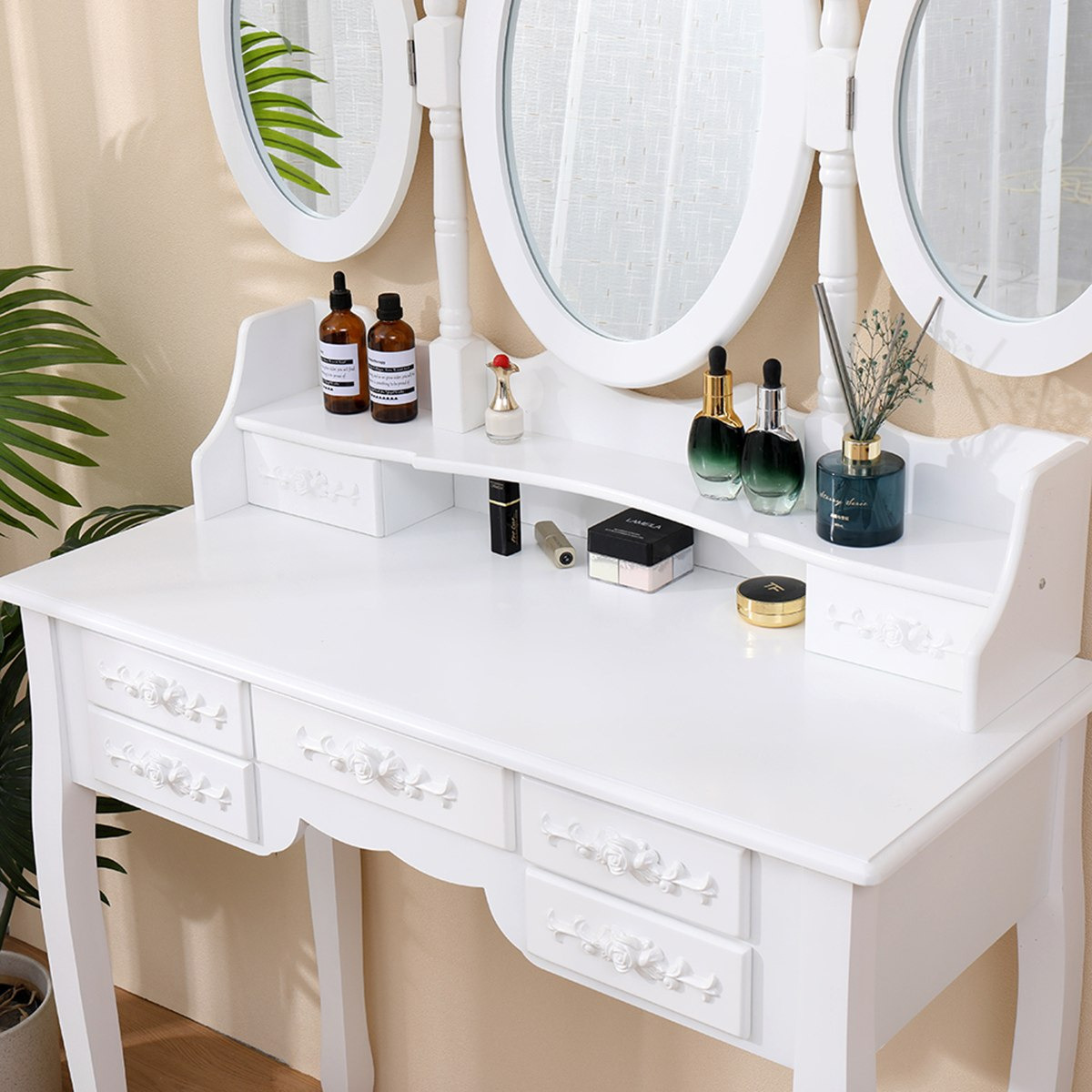 Princess Dana 7-Drawer Dresser with 3 Mirrors and Stool-hbxfurniture-kidsroom-kidsdressersandmirrors-image-8