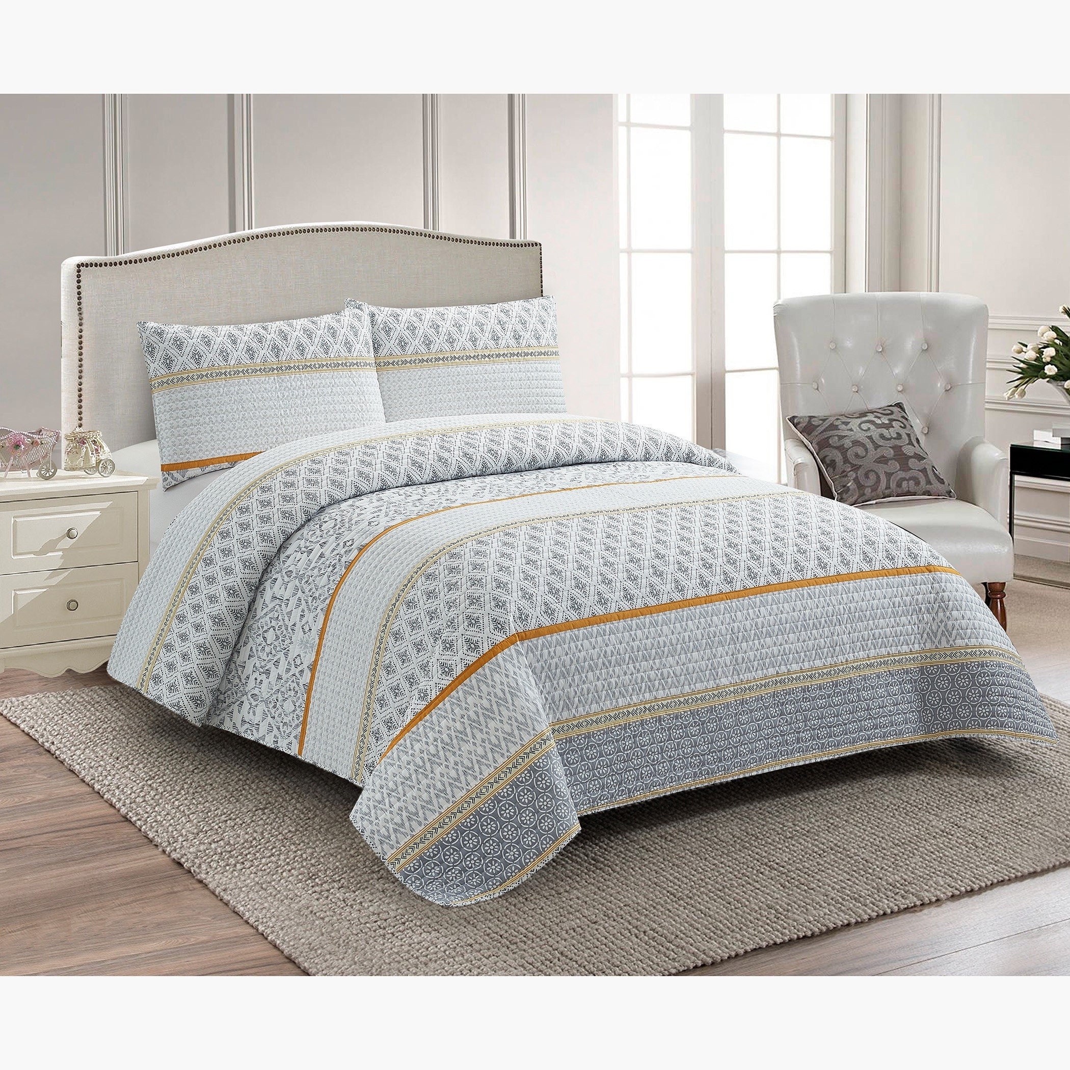 طقم مفرش سرير لحاف مزدوج من الألياف الدقيقة بطبعات 3 قطع من إليسا - 160x230 سم-hbxdecorandfurnishings-bedding-bedspreadsandquilts-image-1