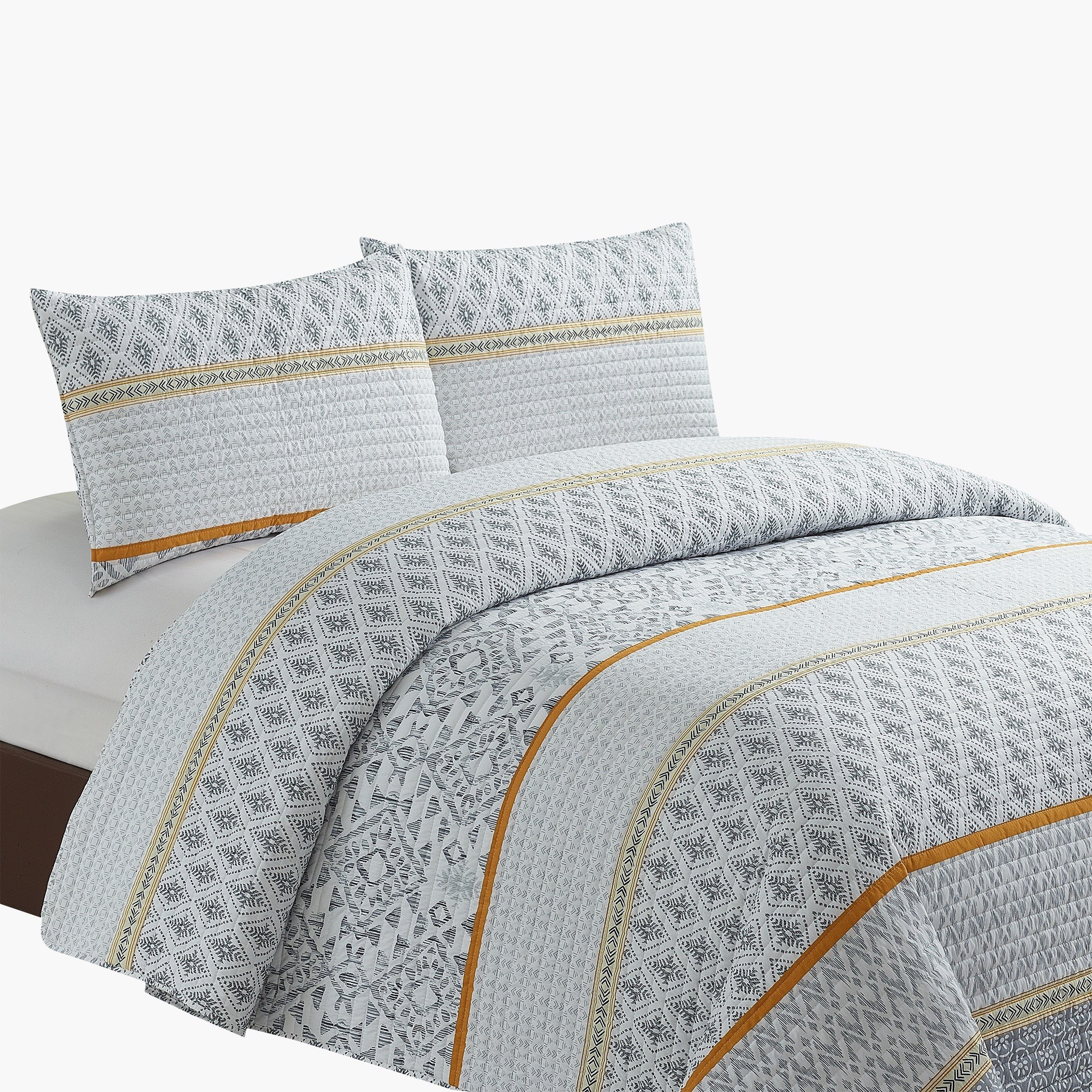 طقم مفرش سرير لحاف مزدوج من الألياف الدقيقة بطبعات 3 قطع من إليسا - 160x230 سم-hbxdecorandfurnishings-bedding-bedspreadsandquilts-image-2