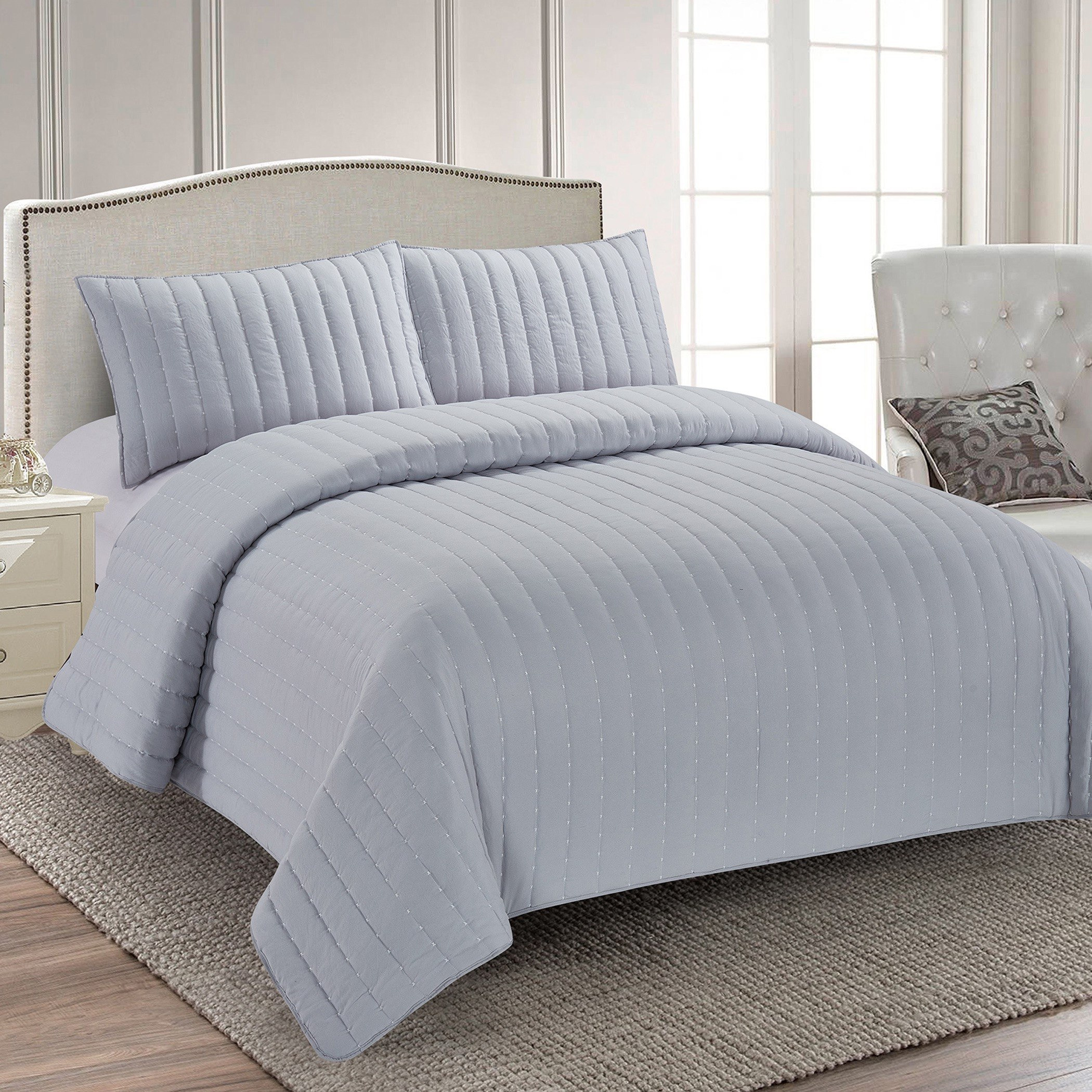 طقم مفرش سرير لحاف مزدوج مغسول من الألياف الدقيقة 3 قطع من ليكزس - 160x230 سم-hbxdecorandfurnishings-bedding-bedspreadsandquilts-image-1