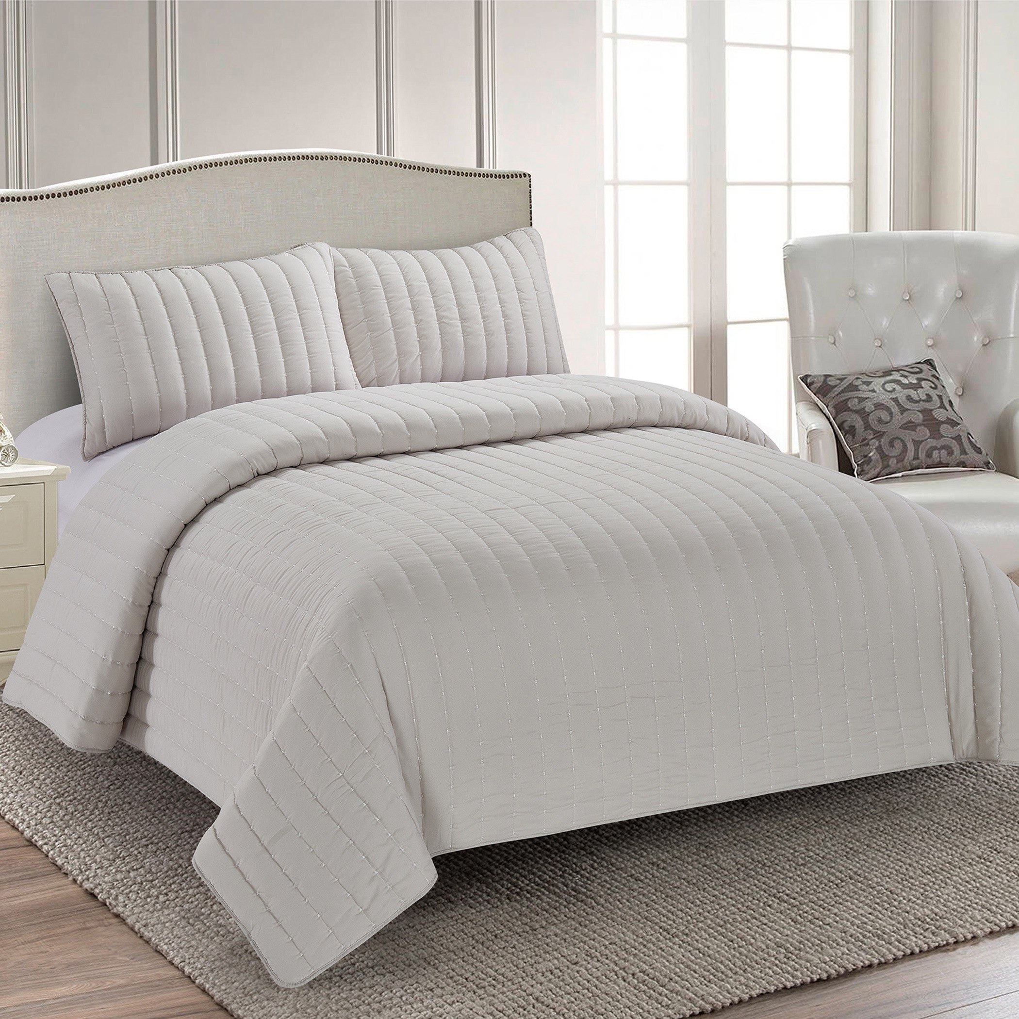 طقم مفرش سرير لحاف كينج مغسول من الألياف الدقيقة 3 قطع من ليكزس - 230x250 سم-hbxdecorandfurnishings-bedding-bedspreadsandquilts-image-1