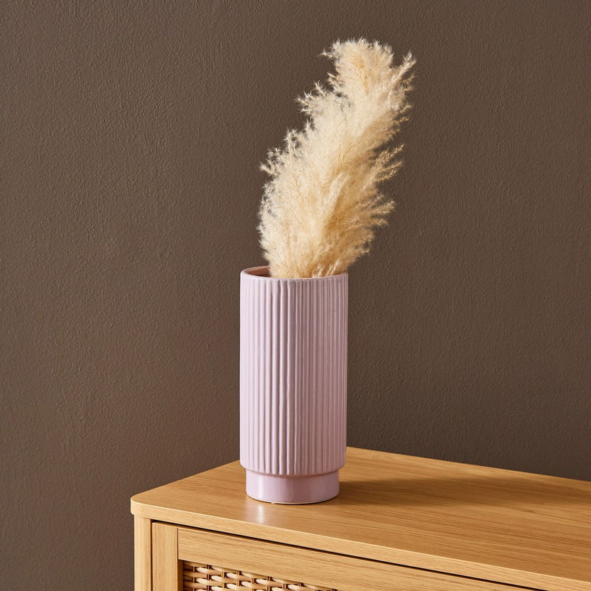 Sansa Tall Ceramic Ribbed Vase with Stand - 12x12x25 cm-Vases-image-0