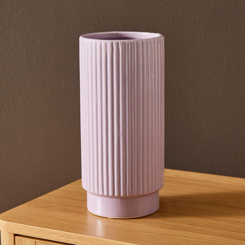 Sansa Tall Ceramic Ribbed Vase with Stand - 12x12x25 cm-Vases-image-1