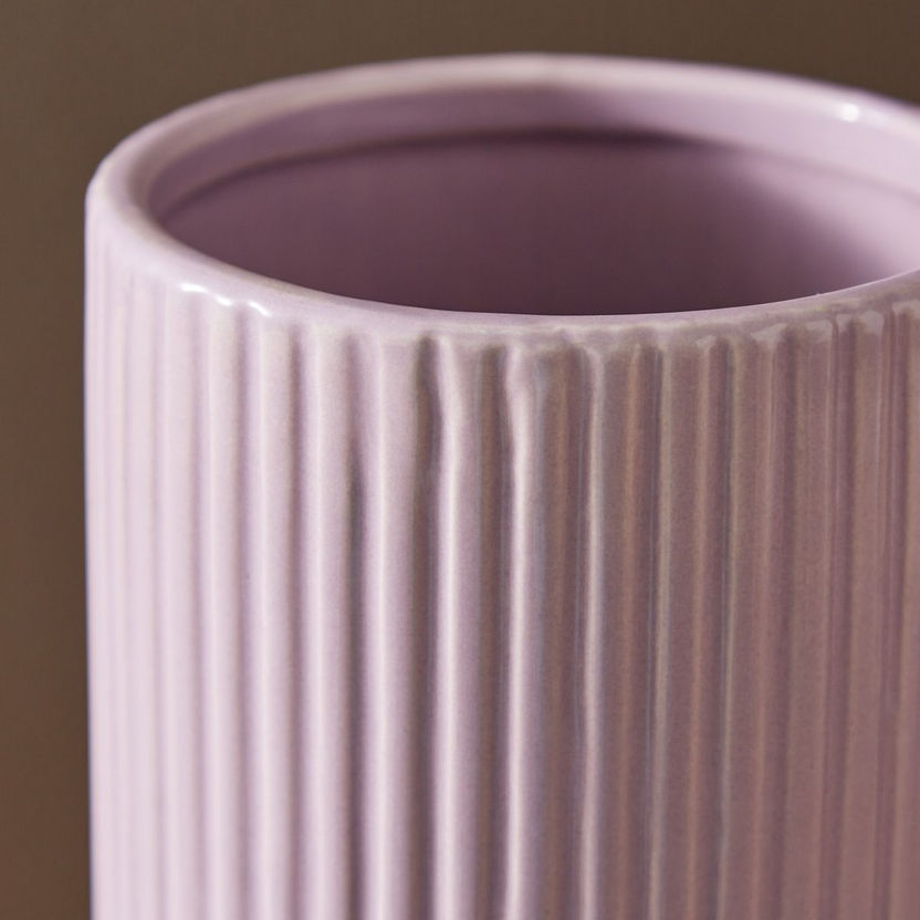 Sansa Tall Ceramic Ribbed Vase with Stand - 12x12x25 cm-Vases-image-2
