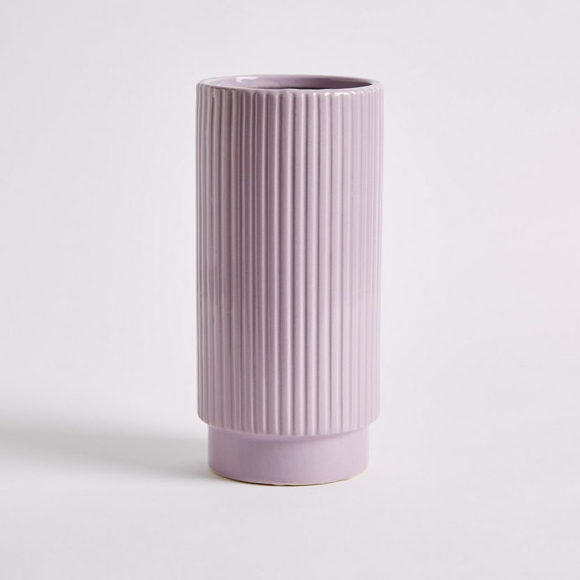 Sansa Tall Ceramic Ribbed Vase with Stand - 12x12x25 cm-Vases-image-4