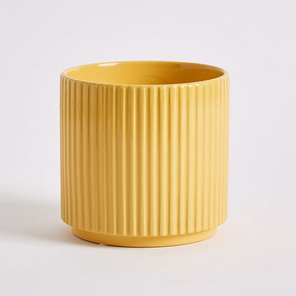 Sansa Ceramic Ribbed Vase with Stand - 14x14x12.5 cms