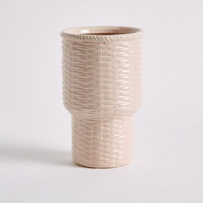 Sansa Tall Ceramic Weave Texture Vase - 12.5x12.5x20 cm