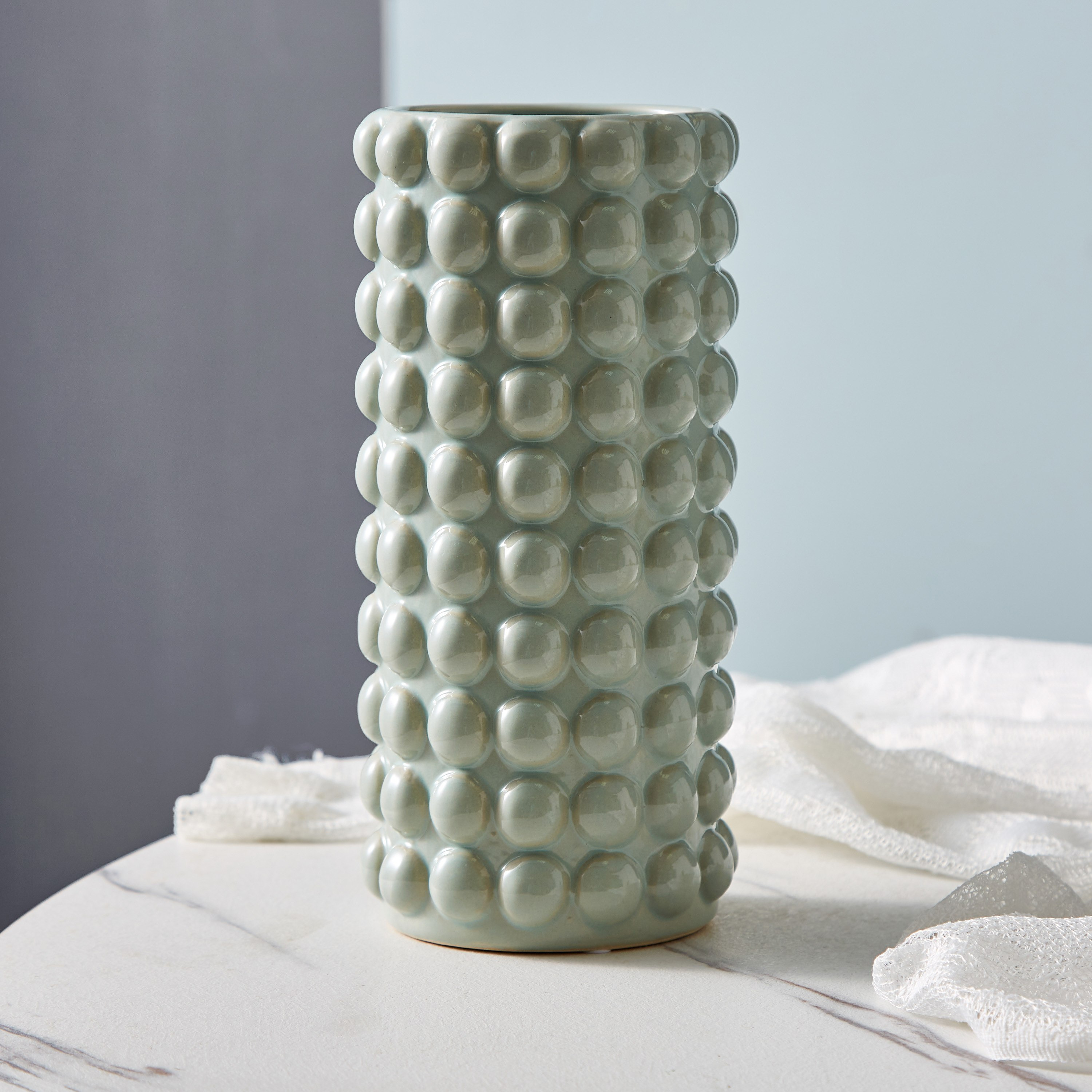 مزهرية سيراميك منفوخة من سانسا - 14x14x31  سم-hbxbedroom-decorandaccessories-vases-image-2