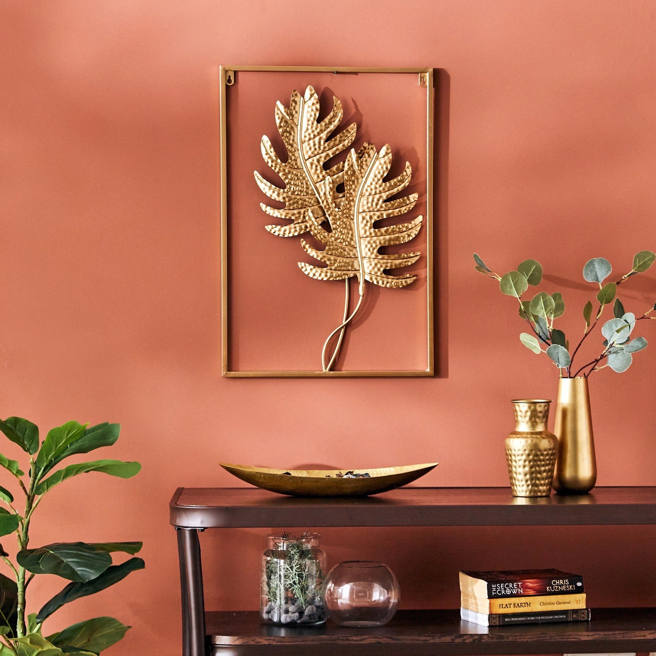 Adora Rectangular Palm Leaf Metal Wall Decor - 40x1x60 cm-hbxlivingroom-walldecor-wallart-image-5