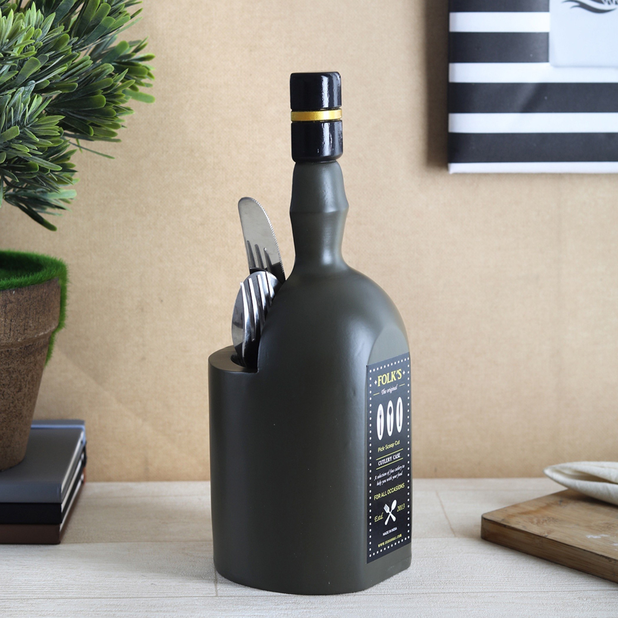 حامل أدوات مائدة بشكل قارورة من إندي فايب - 12.5x11.5x30.4 سم-hbxhomeware-hbxkitchen-image-1
