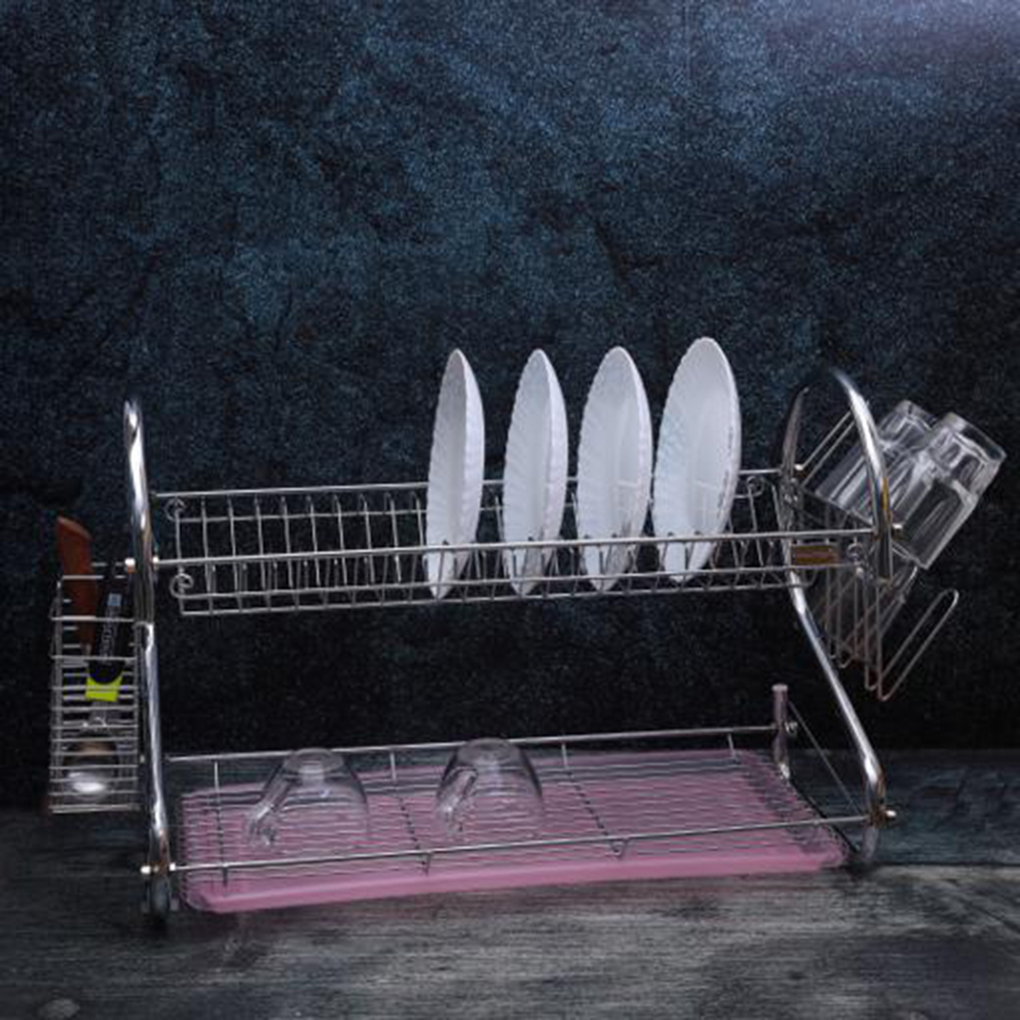 رف صحون ستانليس ستيل مع صينية من رويال - 42.5x11x22.5 سم-hbxkitchen-kitchenware-kitchenaccessories-image-2