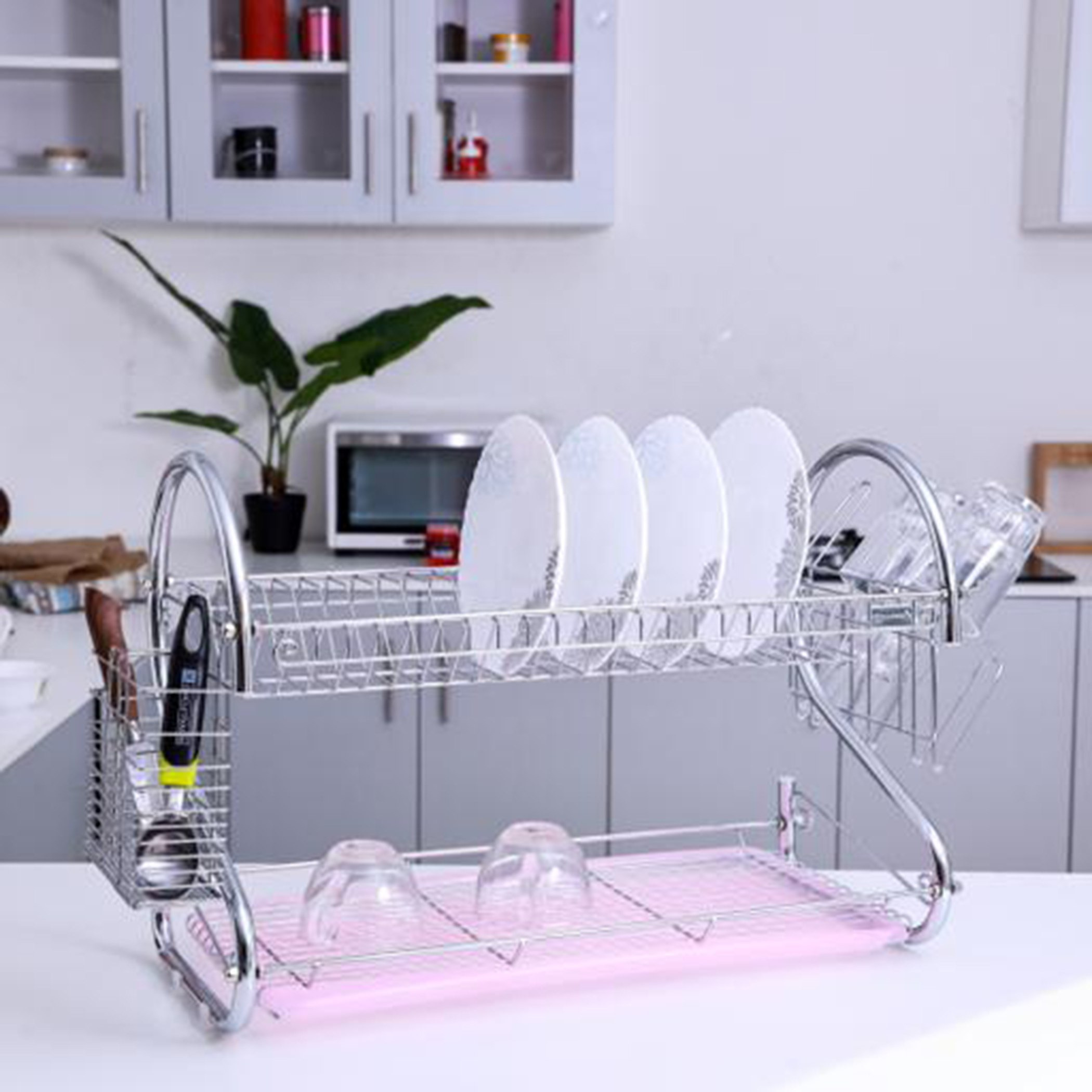 رف صحون ستانليس ستيل مع صينية من رويال - 42.5x11x22.5 سم-hbxkitchen-kitchenware-kitchenaccessories-image-1