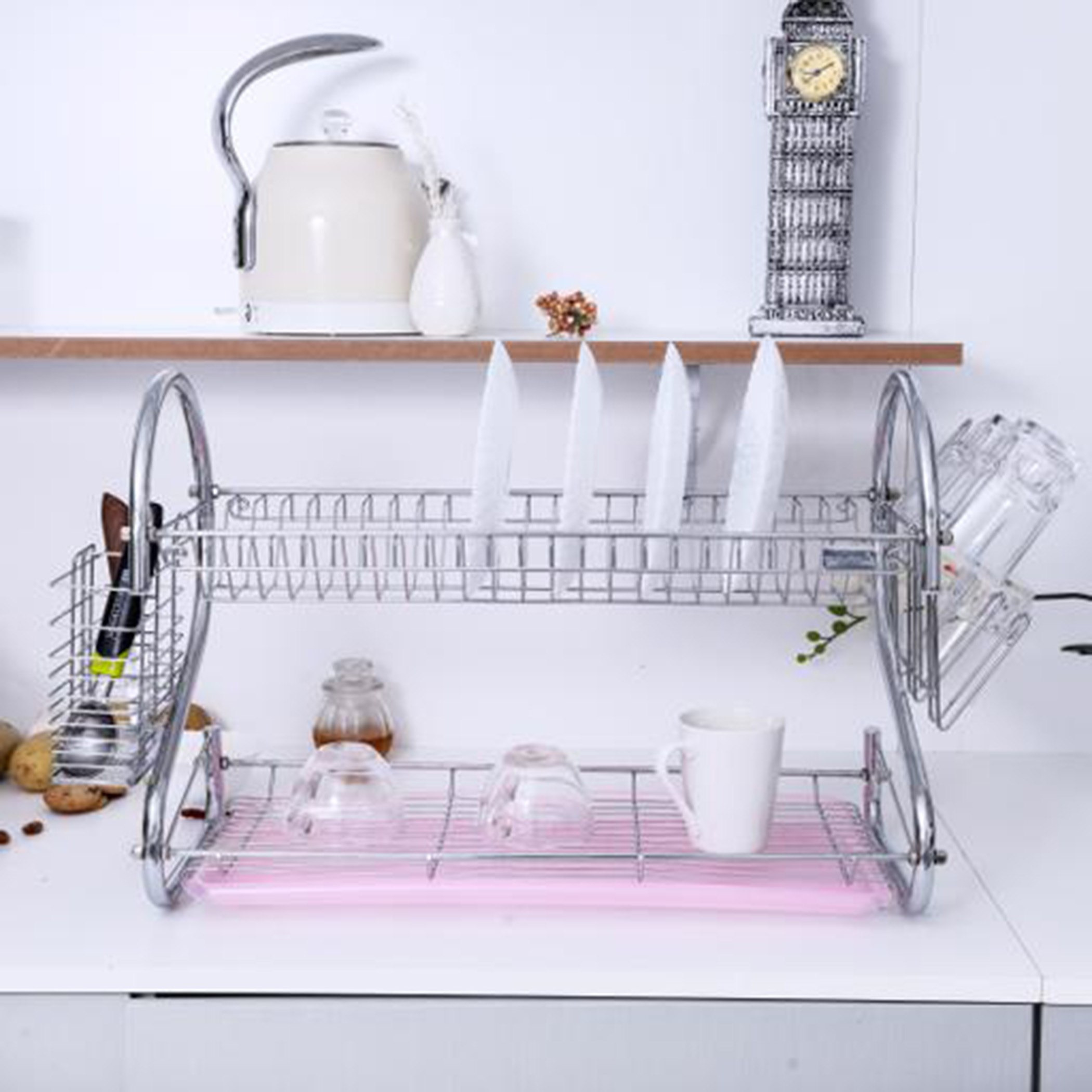 رف صحون ستانليس ستيل مع صينية من رويال - 42.5x11x22.5 سم-hbxkitchen-kitchenware-kitchenaccessories-image-5