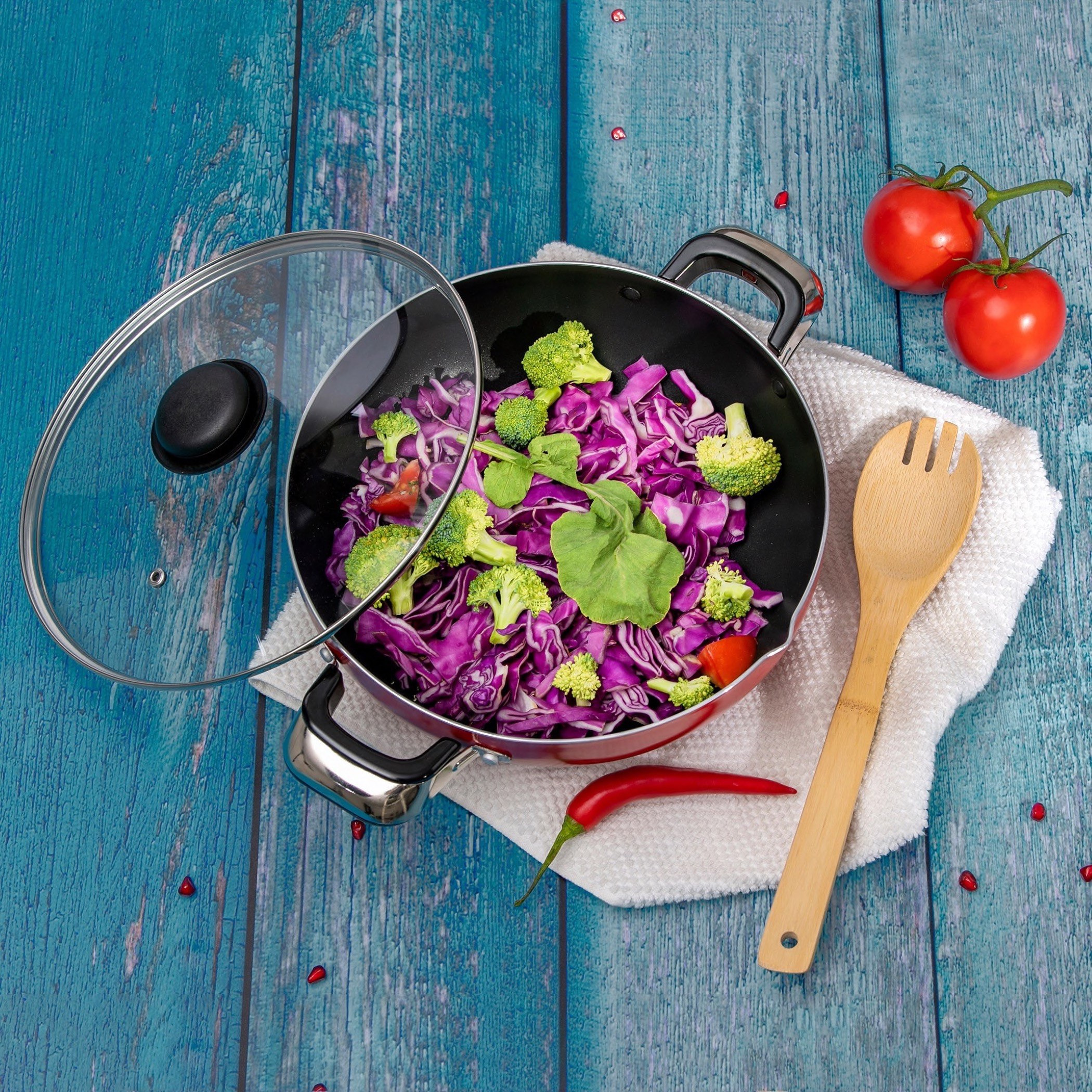 مقلاة ووك بغير لاصقة بغطاء من رويال - 26 سم-hbxkitchen-kitchenware-foodpreparation-image-1