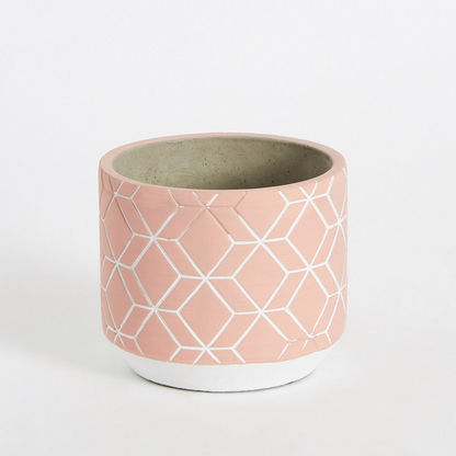 Olive Cement Garden Pot with Concentric Semi-Circle Etching - 14x14x12 cms