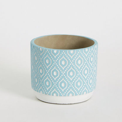 Olive Cement Garden Pot with Design Etching - 14x14x12 cm