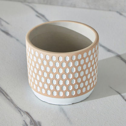 Olive Cement Garden Pot with Dots Pattern Etching - 14x14x12 cms