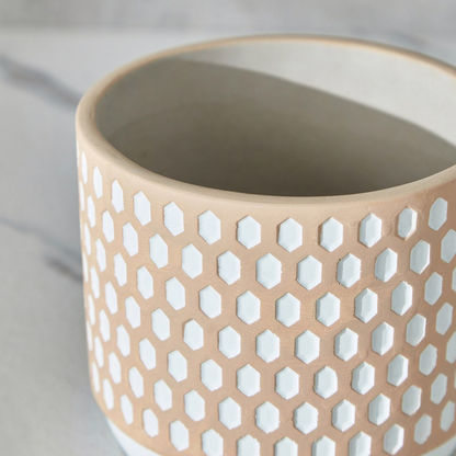 Olive Cement Garden Pot with Dots Pattern Etching - 14x14x12 cms