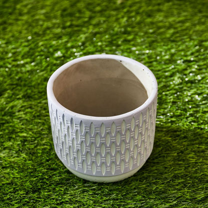 Olive Concentric Semicircle Etched Cement Garden Pot - 14x14x12 cms