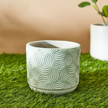 Olive Etching Design Cement Garden Pot - 14x14x12 cm