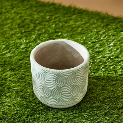 Olive Etching Design Cement Garden Pot - 14x14x12 cm