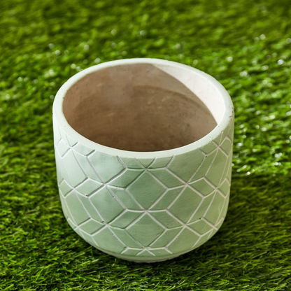Olive Diamond Pattern Etched Cement Garden Pot - 14x14x12 cms