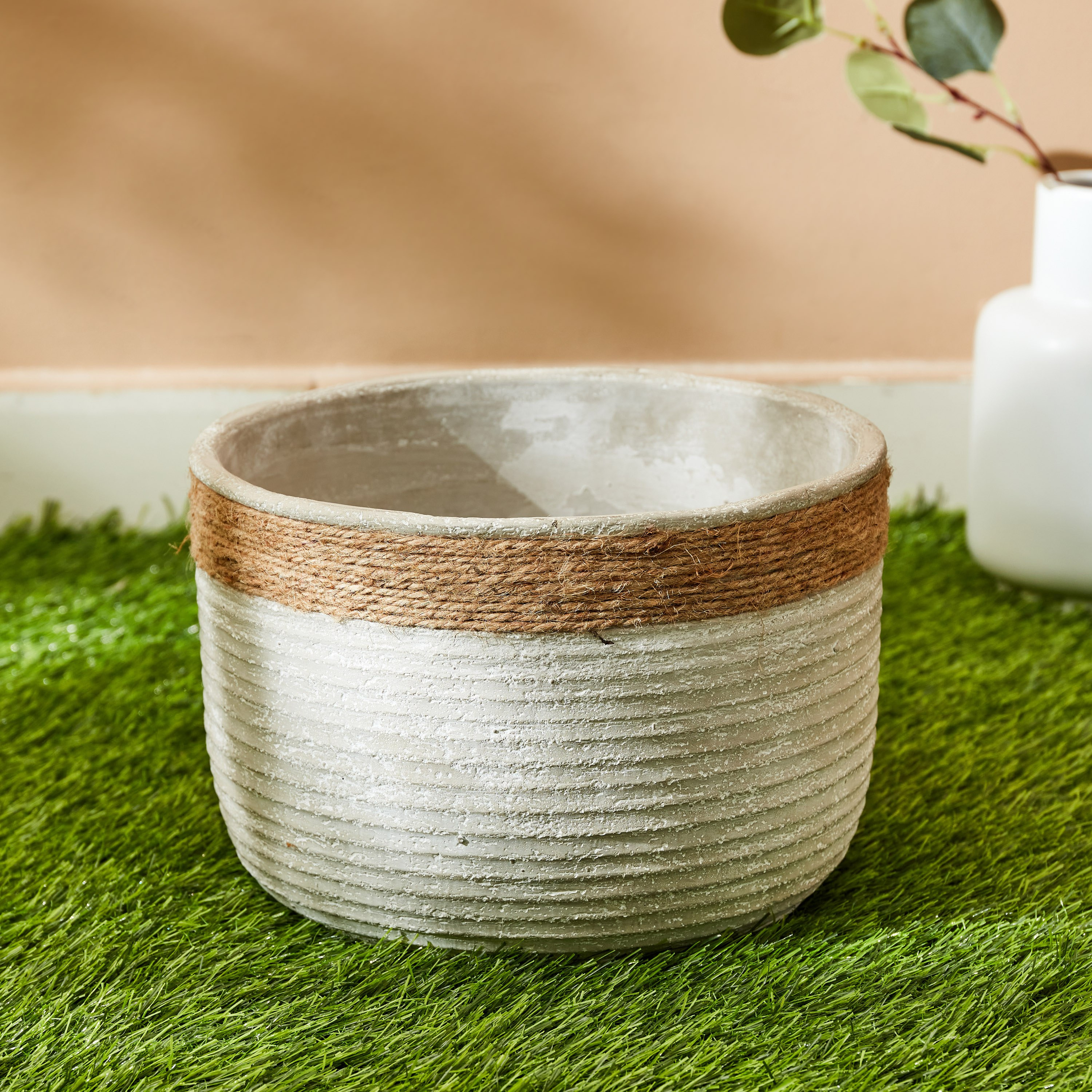 Olive Cement Garden Pot with Rope - 26x26x18 cm-hbxdecorandfurnishings-homeaccessories-artificialflowersandplants-image-1