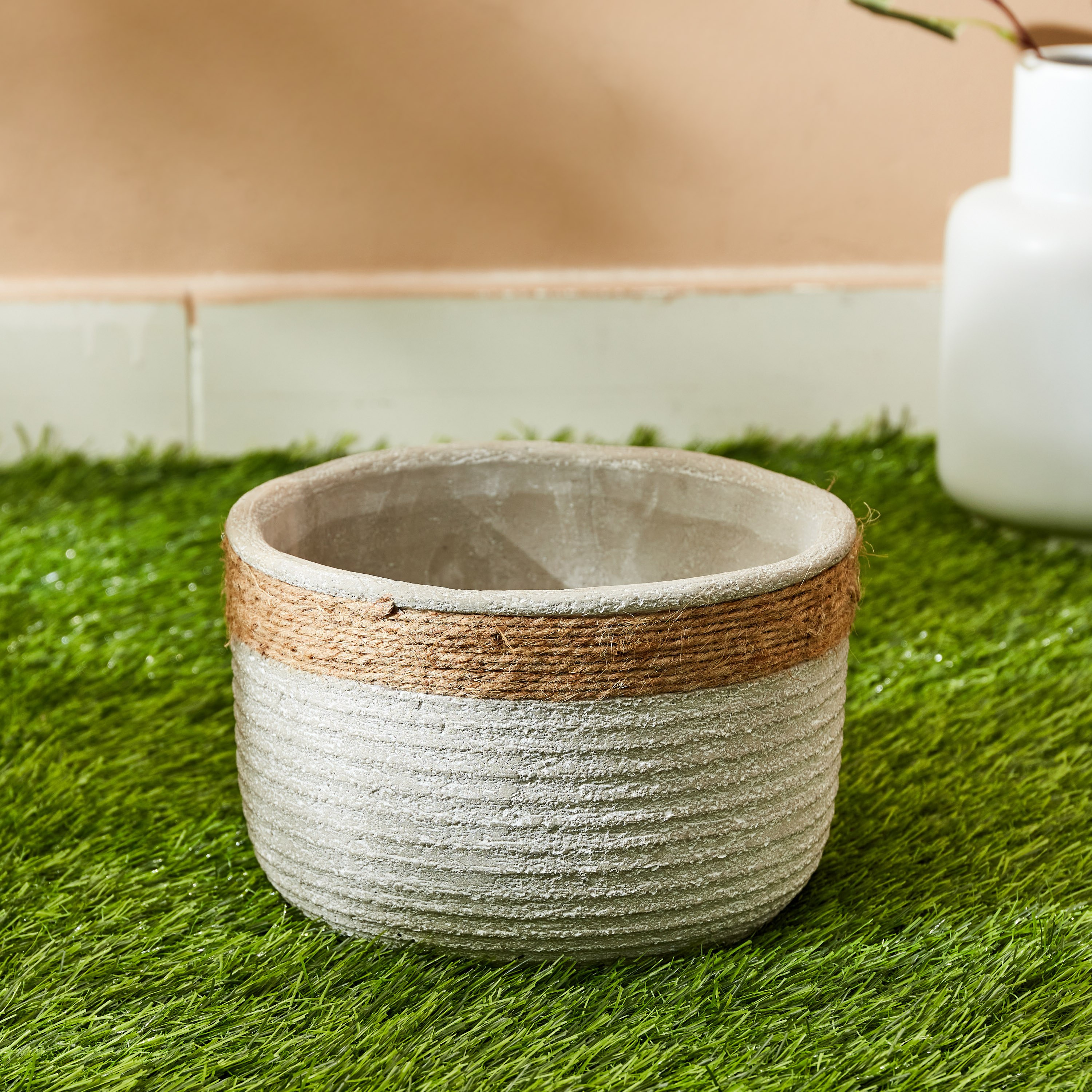 Olive Cement Garden Pot with Rope - 20x20x13 cm-hbxdecorandfurnishings-homeaccessories-artificialflowersandplants-image-1