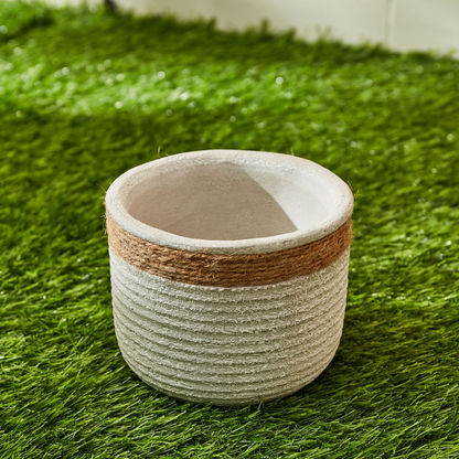 Olive Cement Garden Pot with Rope - 14x14x12 cms
