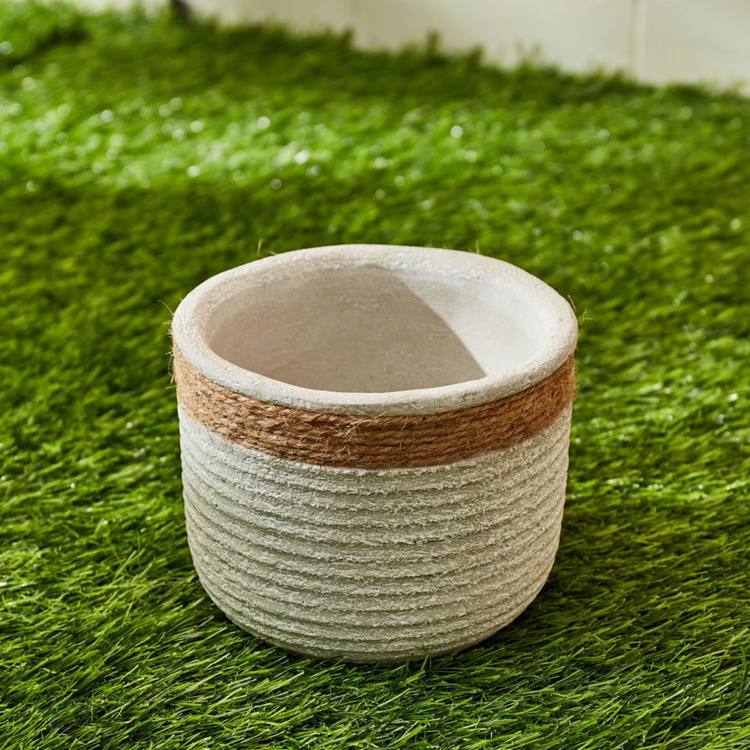 Olive Cement Garden Pot with Rope - 14x14x12 cm-Artificial Flowers and Plants-image-1