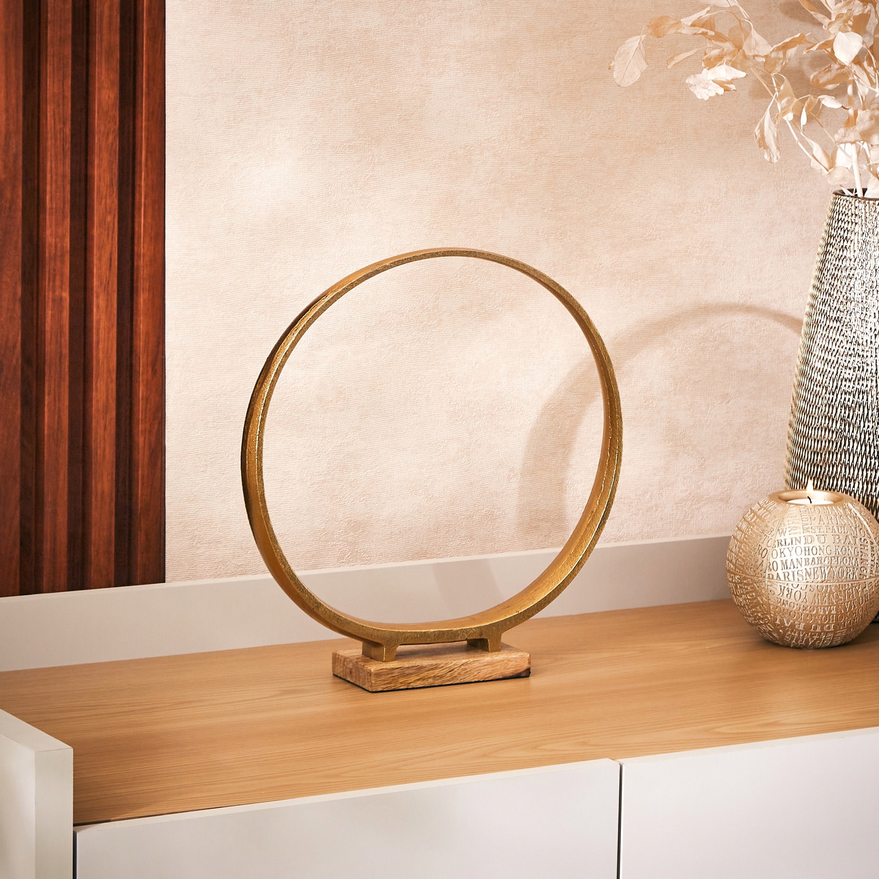 Zoya Metal Concentric Spheres Sculpture - 29x6x30 cm-hbxhomeware-homedecor-figurinesandornaments-image-4