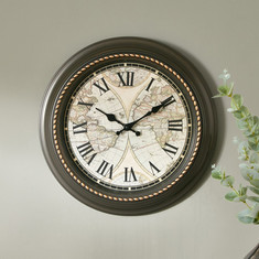 Ella Decorative Wall Clock with Roman Numbers and Map - 40x5 cms