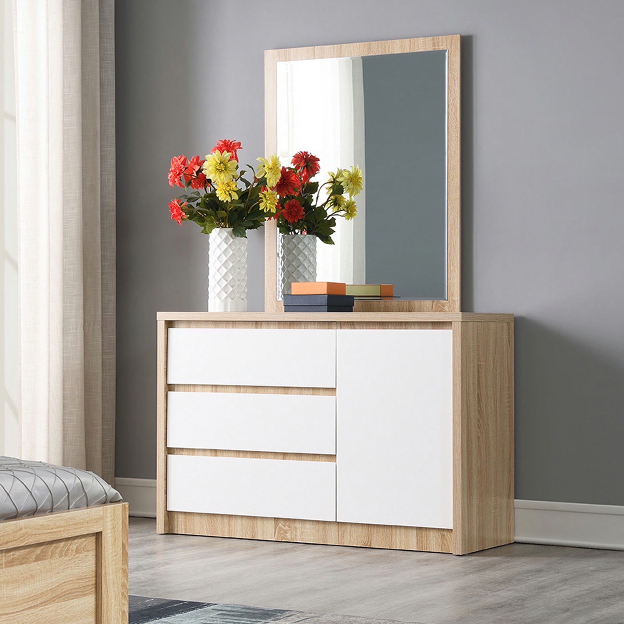 طاولة تزيين صغيرة بباب واحد و3 أدراج دون مرآة من دومينيكا-hbxfurniture-kidsroom-kidsdressersandmirrors-image-1