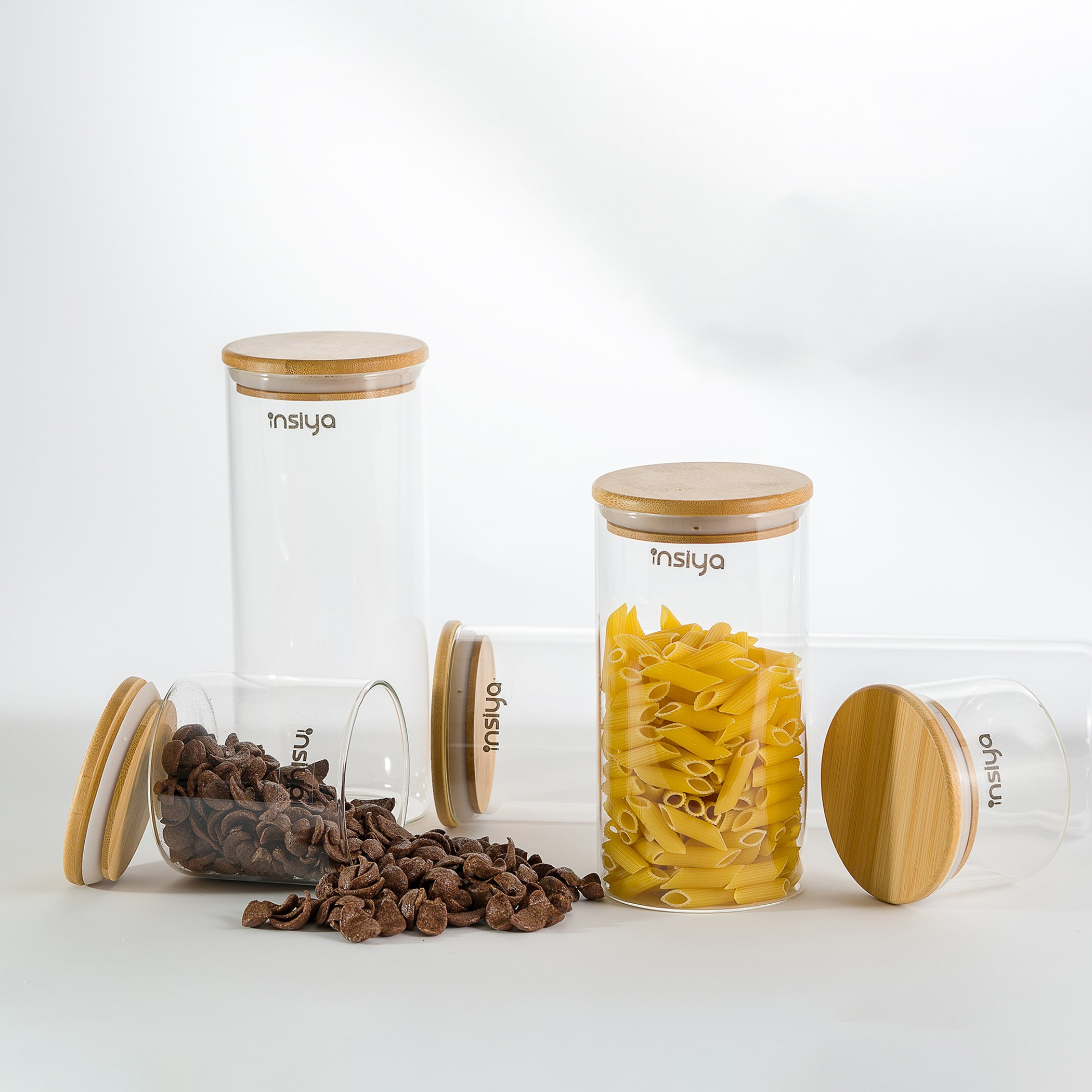 أوعية تخزين طعام زجاجية من 5 قطع مع أغطية من الخيزران من إنسيا-hbxhomeware-hbxkitchen-image-2