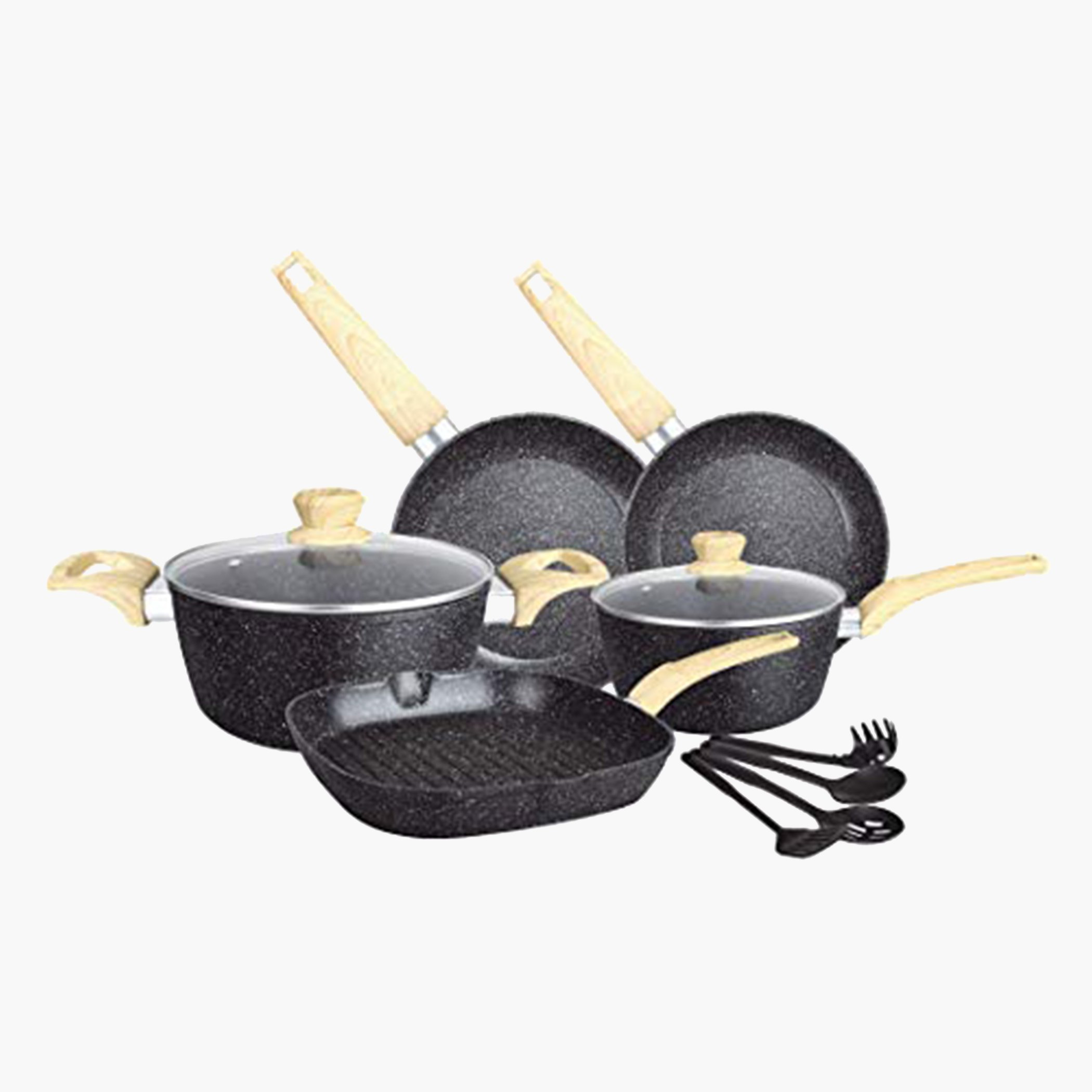 طقم أواني طهي ألومنيوم غير لاصق مطلي بالجرانيت الرخامي 11 قطعة من إنسيا-hbxkitchen-kitchenware-foodpreparation-image-1