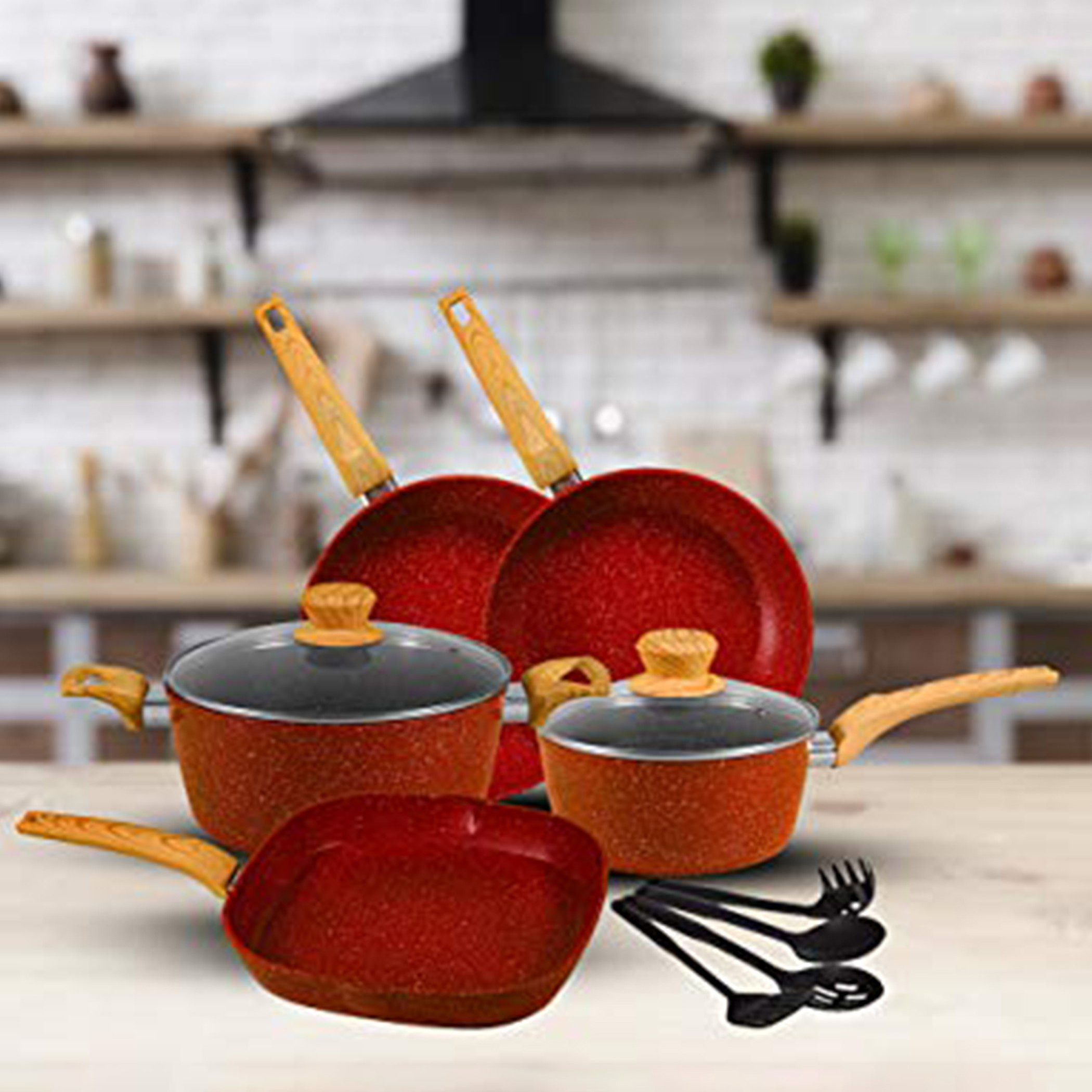طقم أواني طهي ألومنيوم غير لاصق مطلي بالجرانيت الرخامي 11 قطعة من إنسيا-hbxkitchen-kitchenware-foodpreparation-image-1