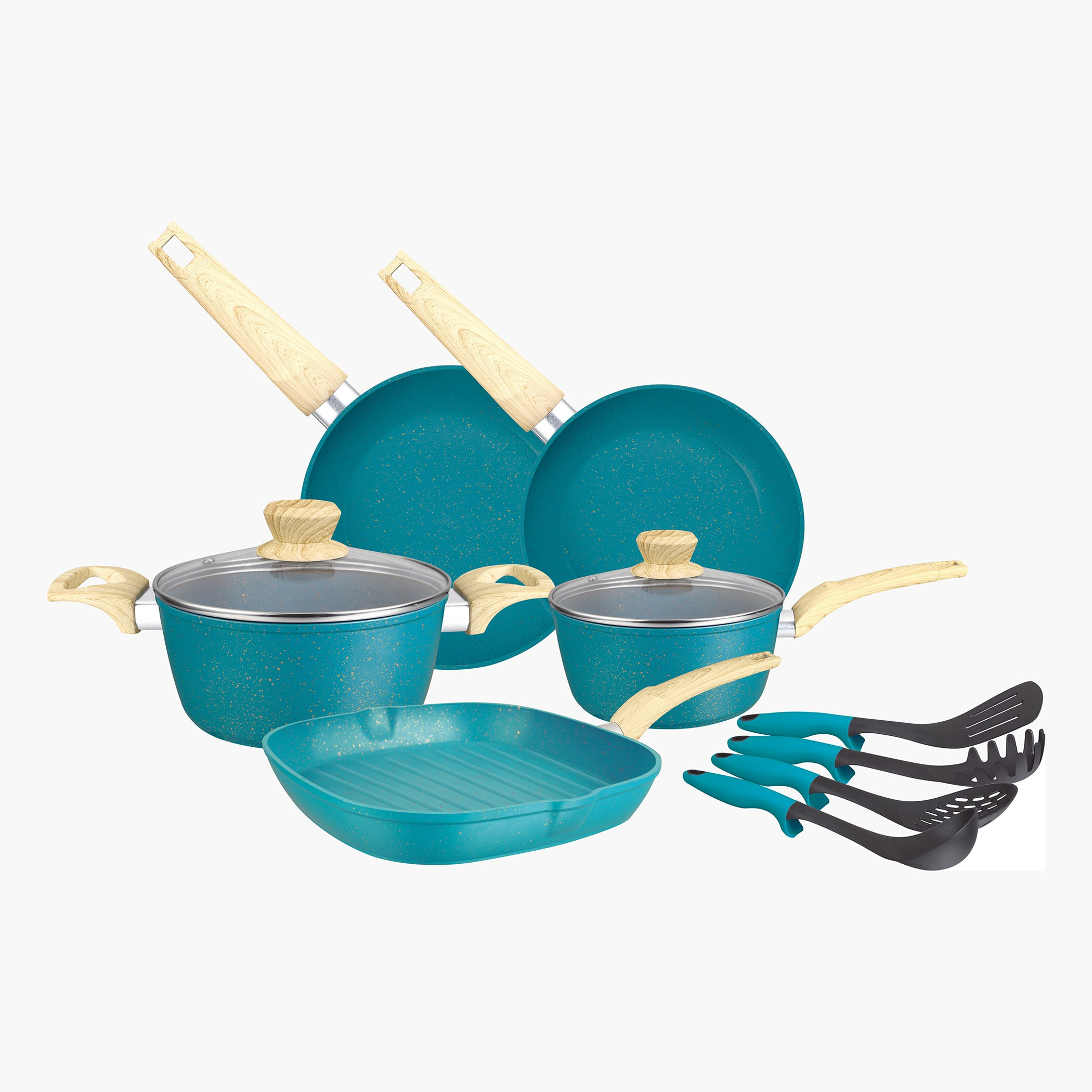 طقم أواني طهي ألومنيوم غير لاصق مطلي بالجرانيت الرخامي 11 قطعة - إنسيا-hbxkitchen-kitchenware-foodpreparation-image-1