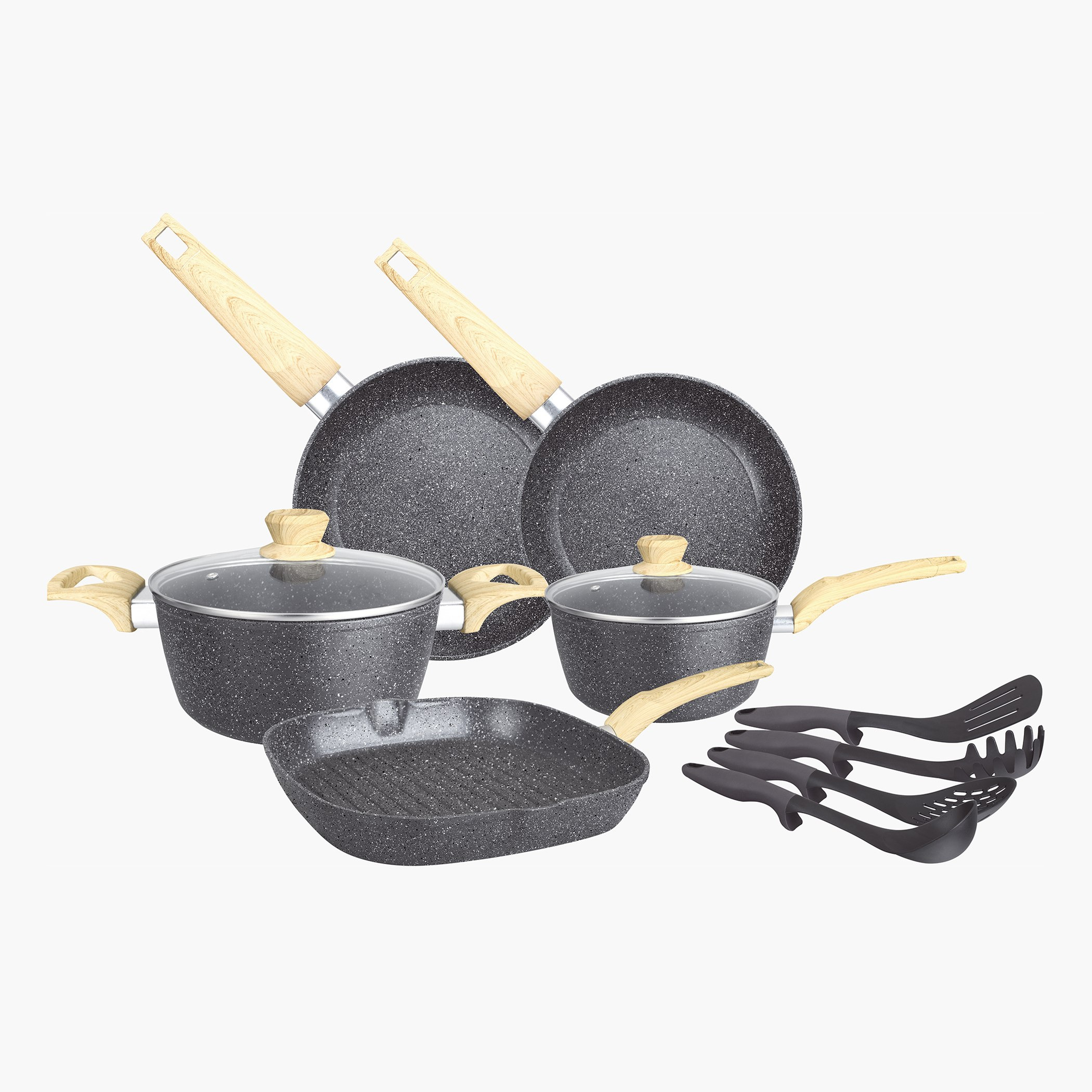 Insiya 11-Piece Granite Marble Coated Aluminium Non-Stick Premium Cookware Set-hbxkitchen-kitchenware-foodpreparation-image-1