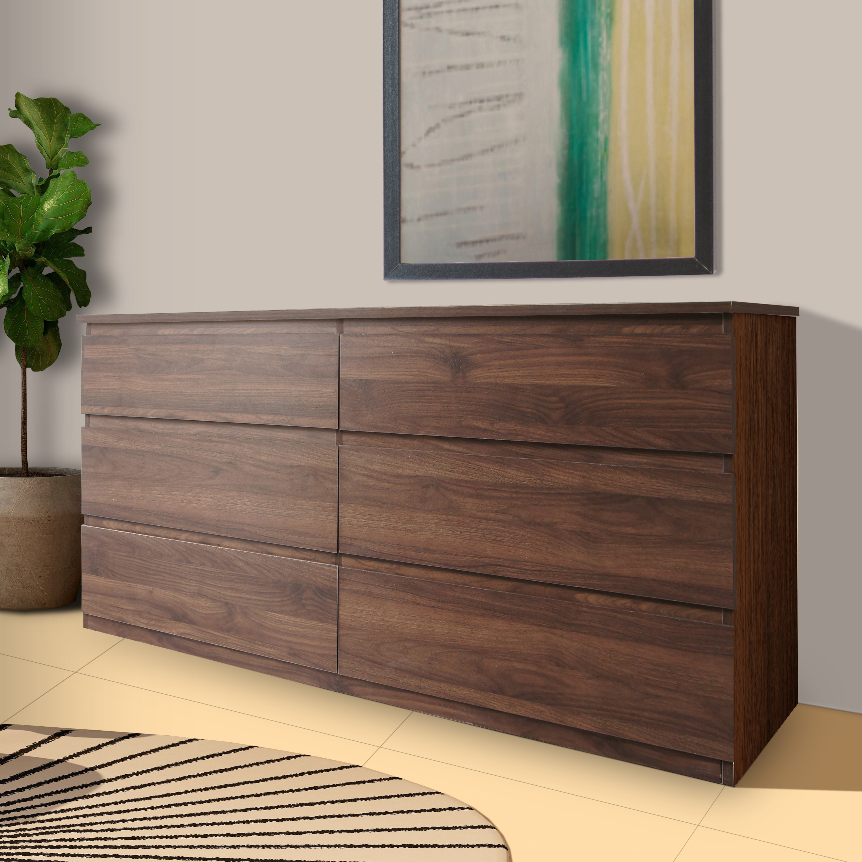 طاولة تزيين مزدوجة 6 أدراج دون مرآة من كالتورب-hbxfurniture-bedroom-dressersandmirrors-image-1