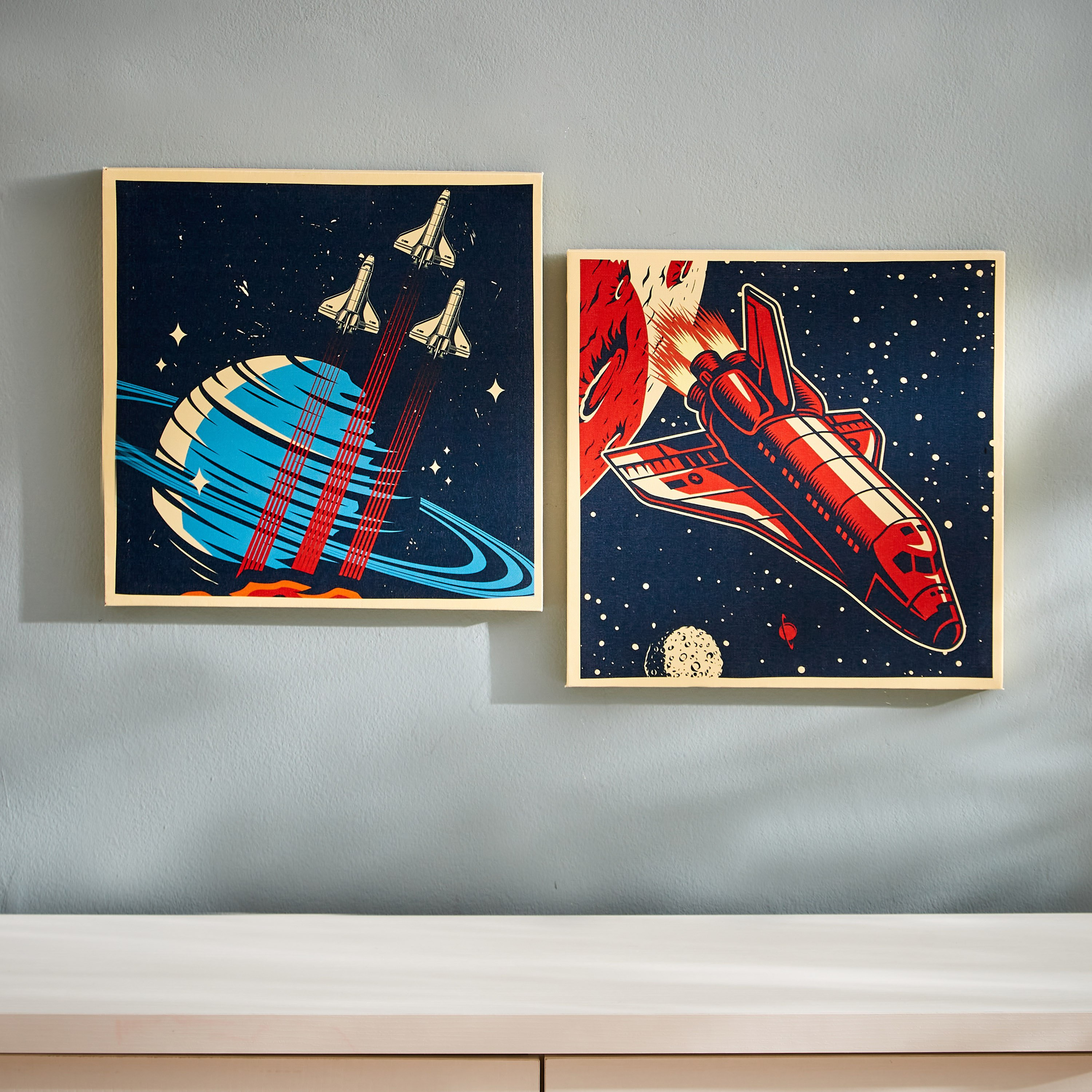 طقم زينة كانفاس قطعتين بتصميم مكوك ريترو وزحل من أرتستري - 30x30x1.8 سم-hbxhomeware-hbxkidsandyouth-image-3