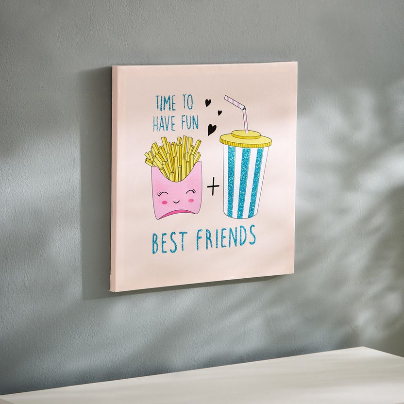 Artistry Fries and Drink Best Friends Canvas with Glitter Detail - 40x40x1.8 cm-Kids Accessories-image-2