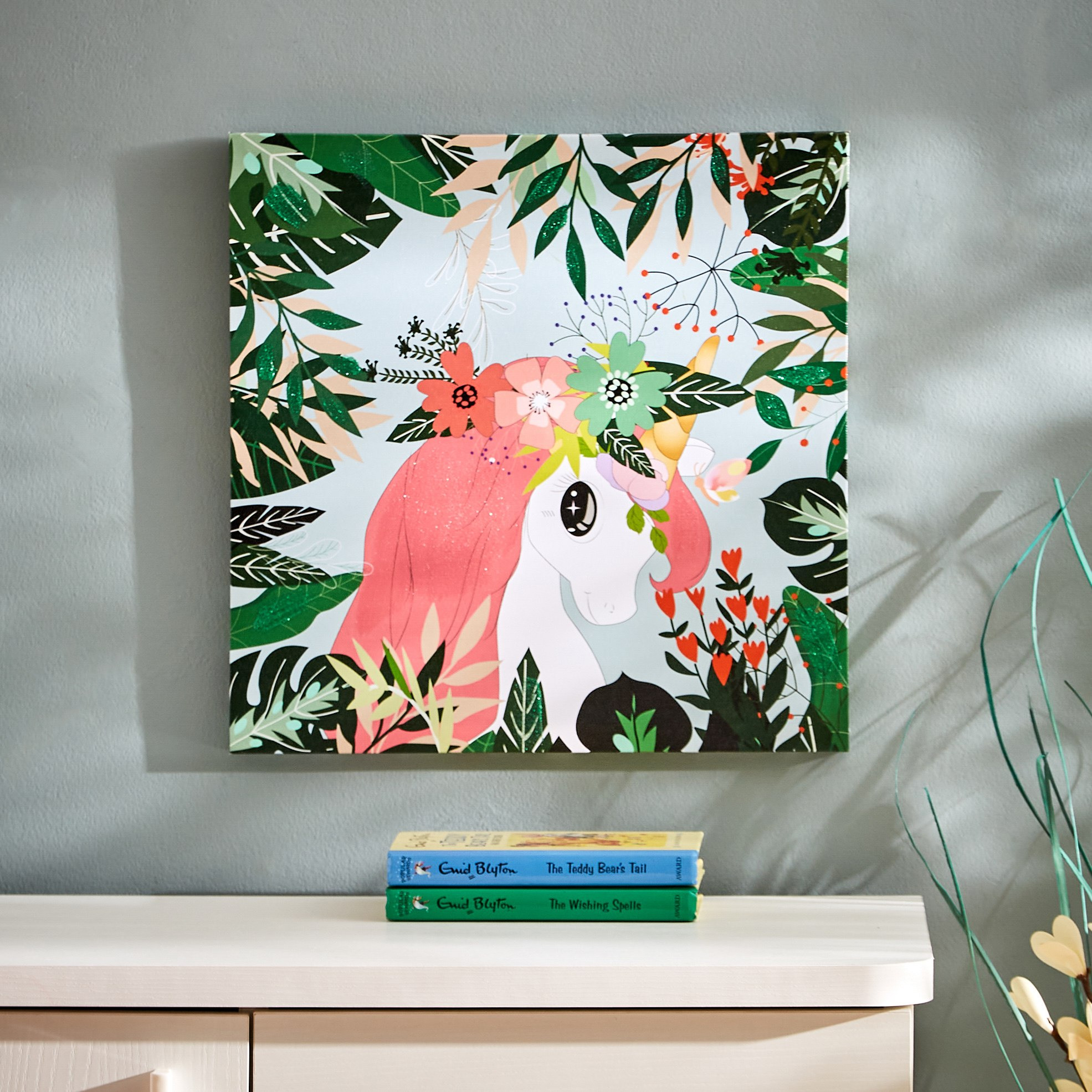 زينة حائط كانفاس يونيكورن أوف ذا فورست بتفاصيل جليتر من آرتستري - 40x40x1.8 سم-hbxhomeware-hbxkidsandyouth-image-1