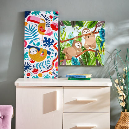 Artistry Jungle Toucan and Sloth Canvas with Glitter Detail - 30x60x1.8 cms