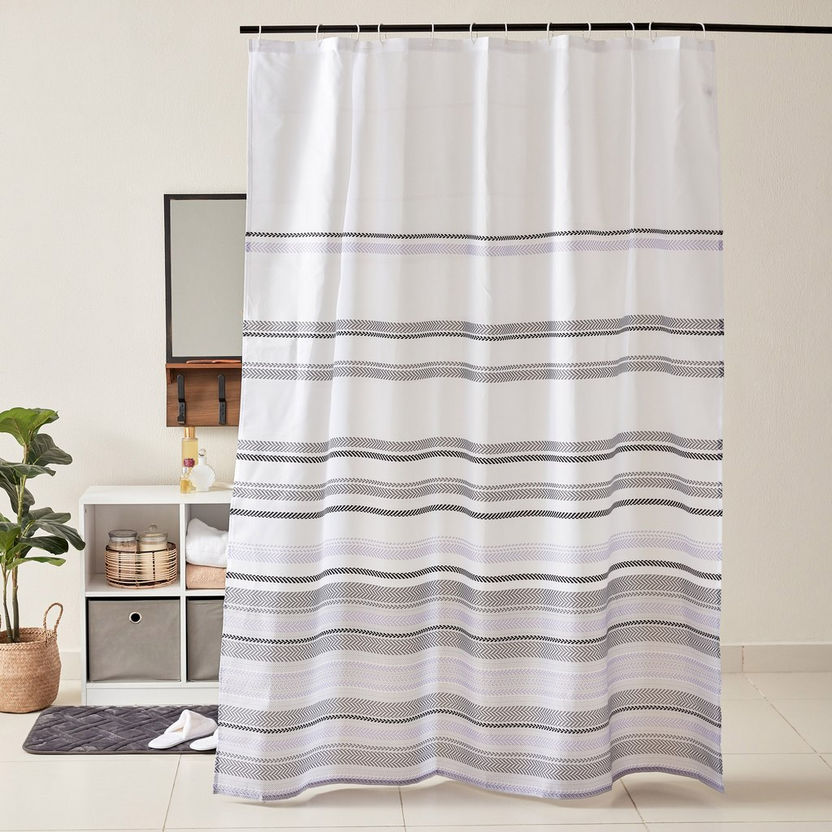 Nexus Printed Shower Curtain with 12 Hooks - 180x200 cm-Shower Curtains-image-0