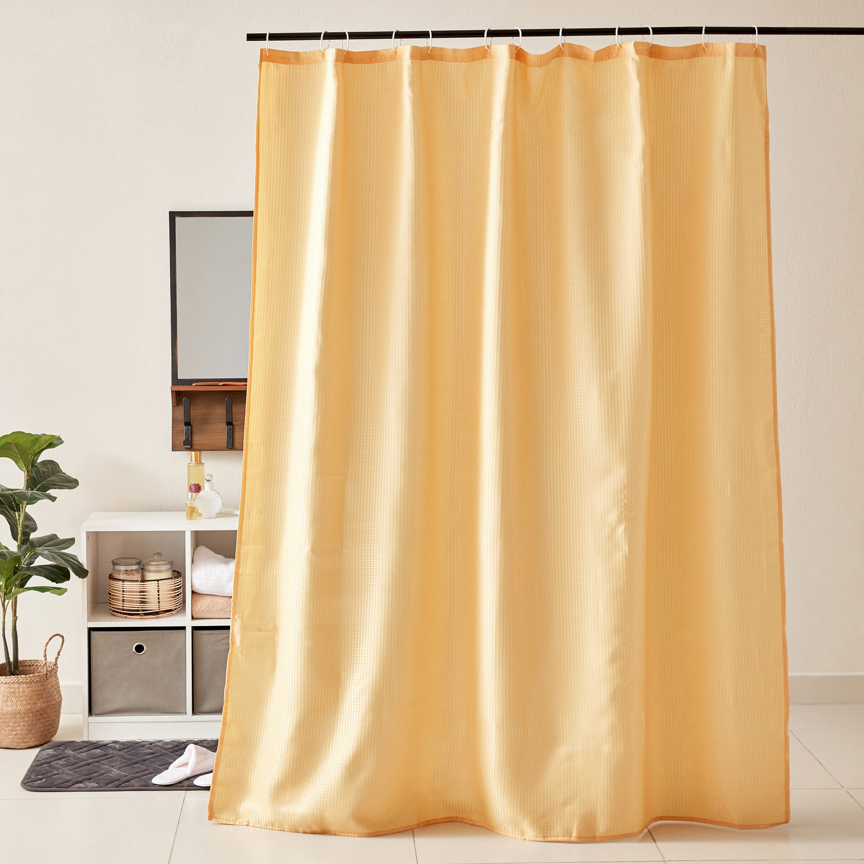 ستارة استحمام سادة جاكارد مع 12 خطاف من لينوكس - 180x200 سم-hbxhomeware-hbxbathroom-image-1