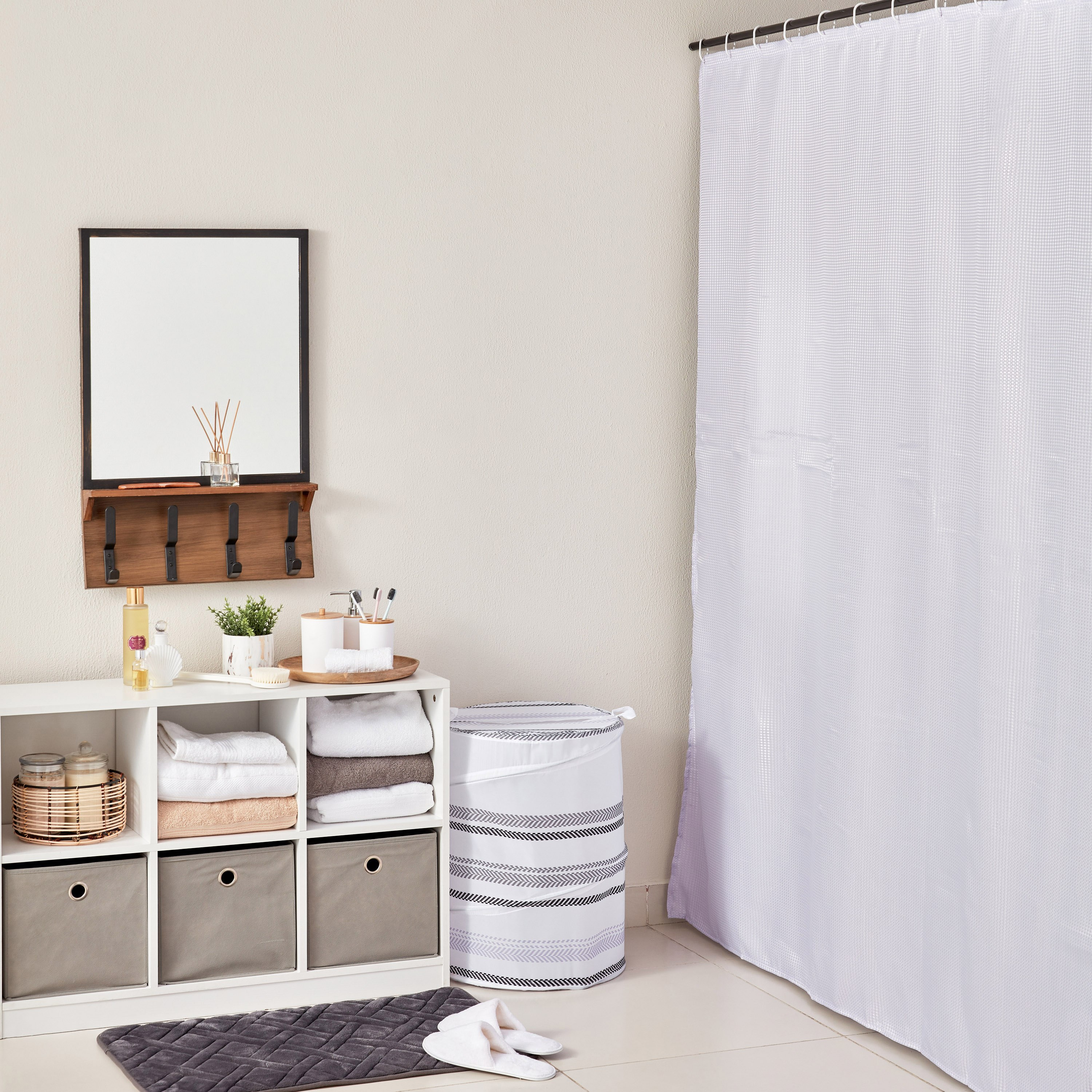 ستارة استحمام سادة جاكارد مع 12 خطاف من نيكسوس - 180x200 سم-hbxhomeware-hbxbathroom-image-4