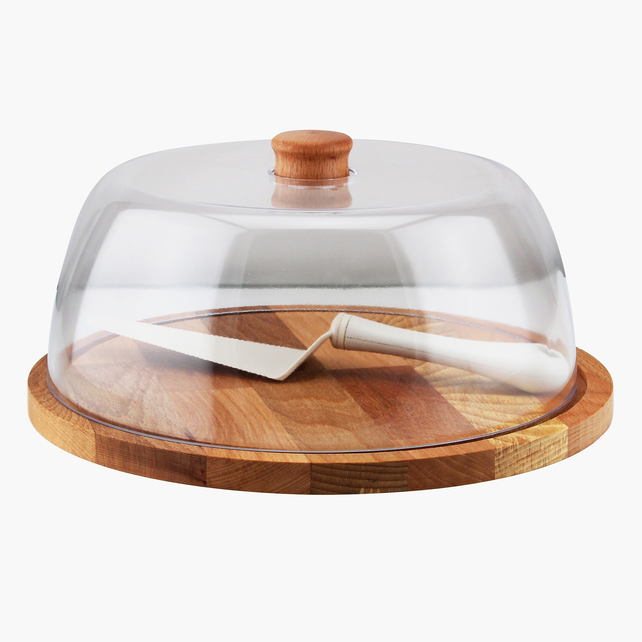 Feast Wooden Round Cake Stand with Cover and Cake Server - 29 cm-hbxdecorandfurnishings-tabletop-serveware-image-1